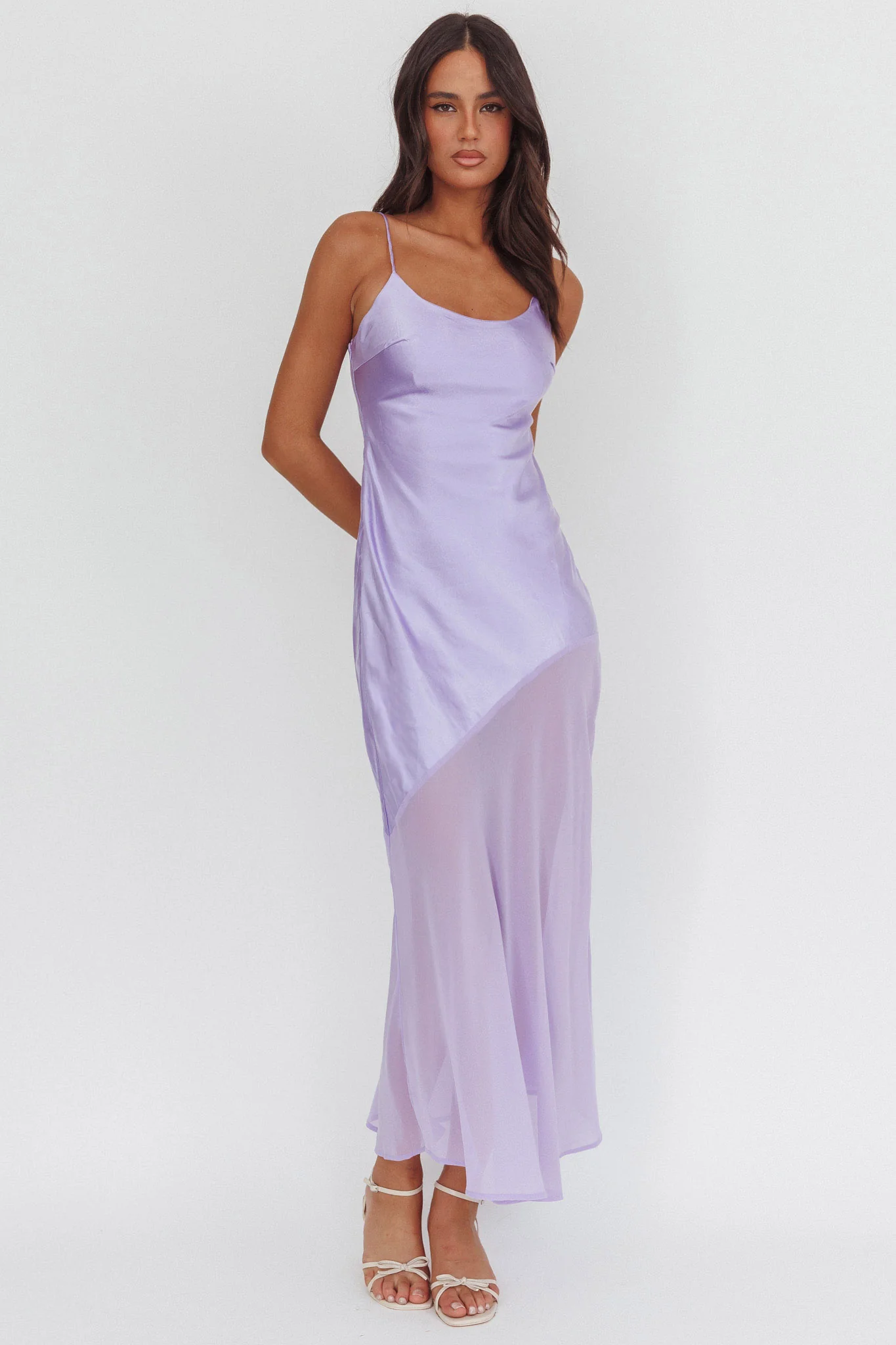 Gilded Dream Chiffon Hem Maxi Dress Lilac - Image 3