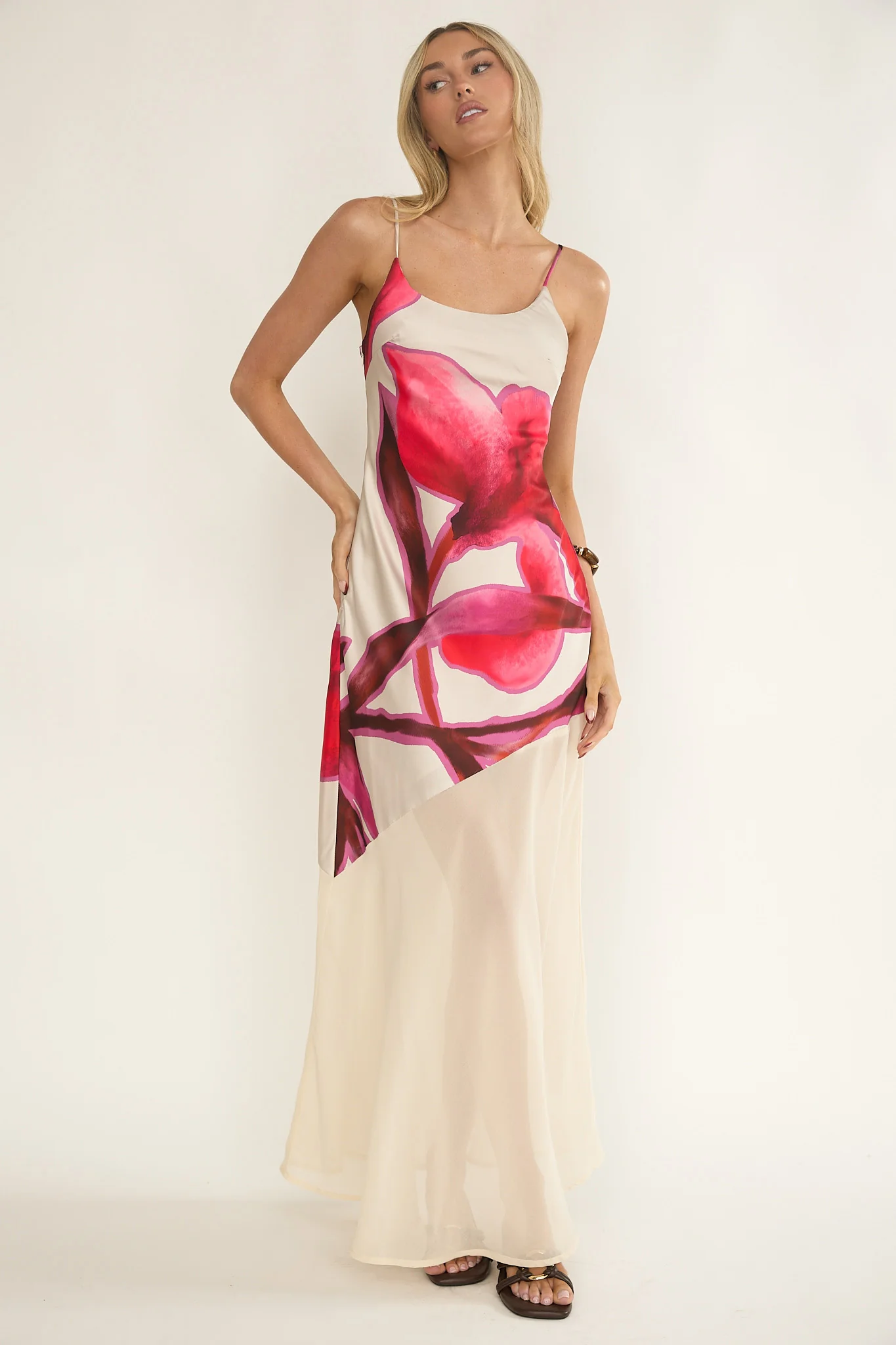 Gilded Dream Chiffon Hem Maxi Dress Print Beige - Image 6