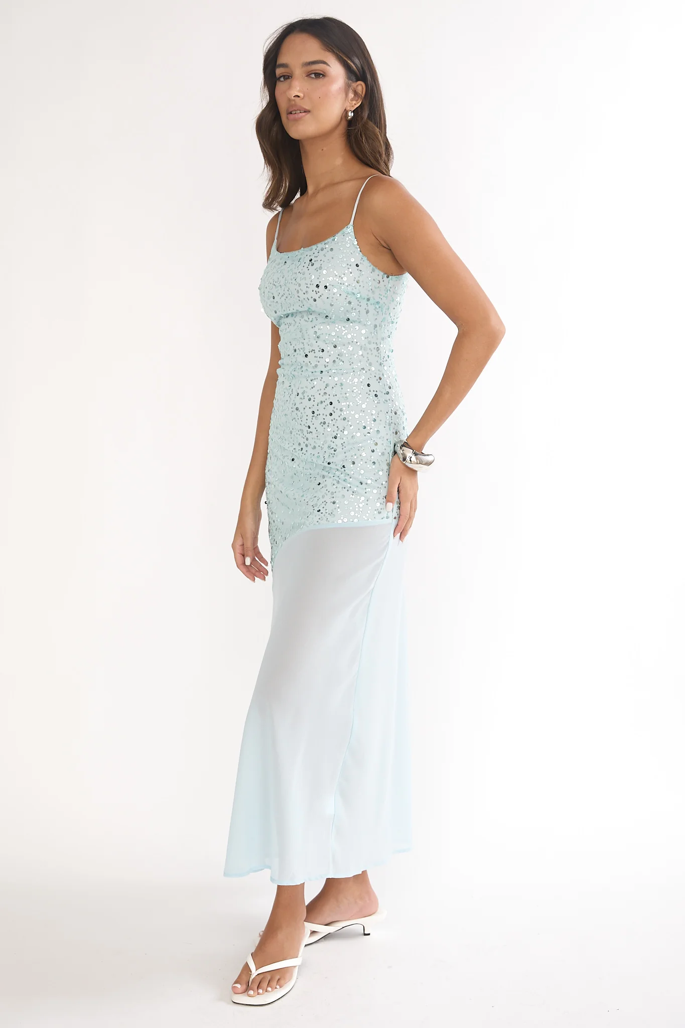 Gilded Dream Chiffon Hem Maxi Dress Sequin Sage - Image 6