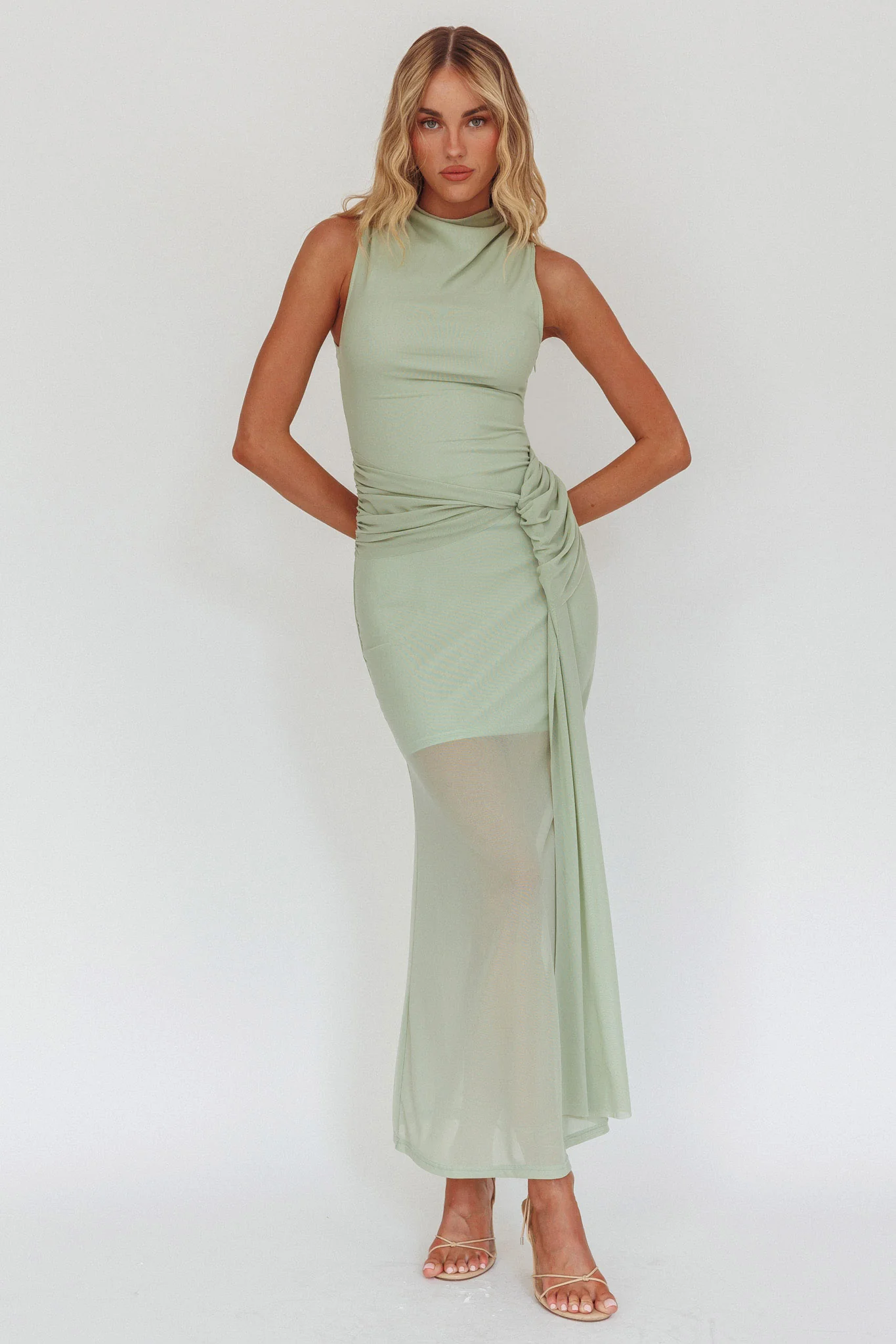 Girl's Night Waist Sash Maxi Dress Sage - Image 4
