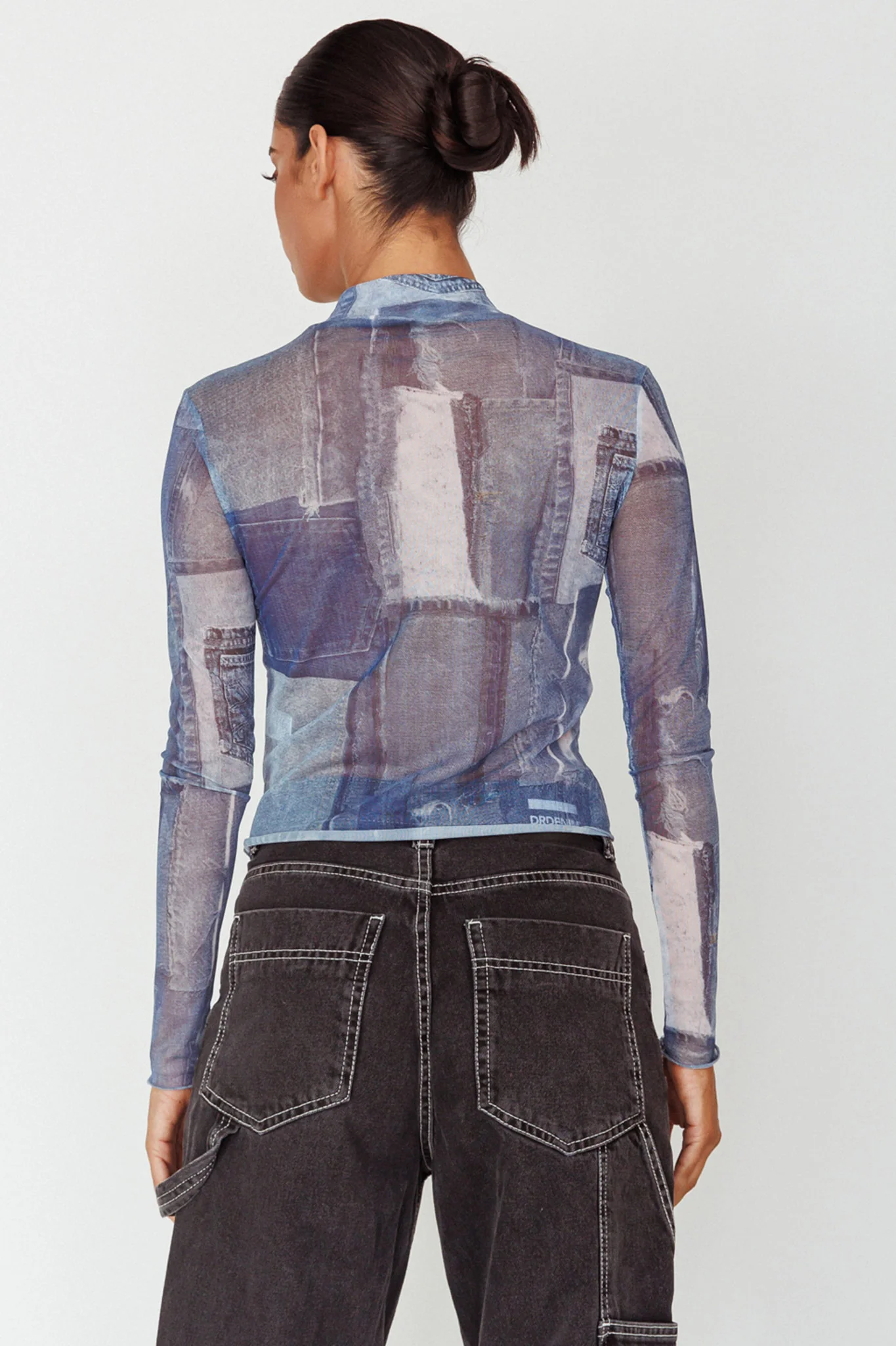 Giza Long Sleeve Mock Neck Top Print Denim Multi - Image 2