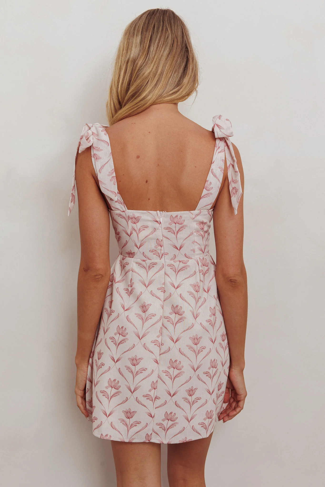 Glam Up Tied Shoulder Mini Dress Beige - Image 3