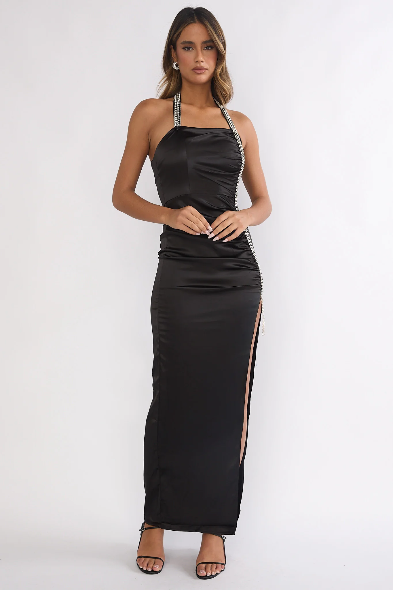 Glitterati Halter Diamante Maxi Dress Black - Image 6