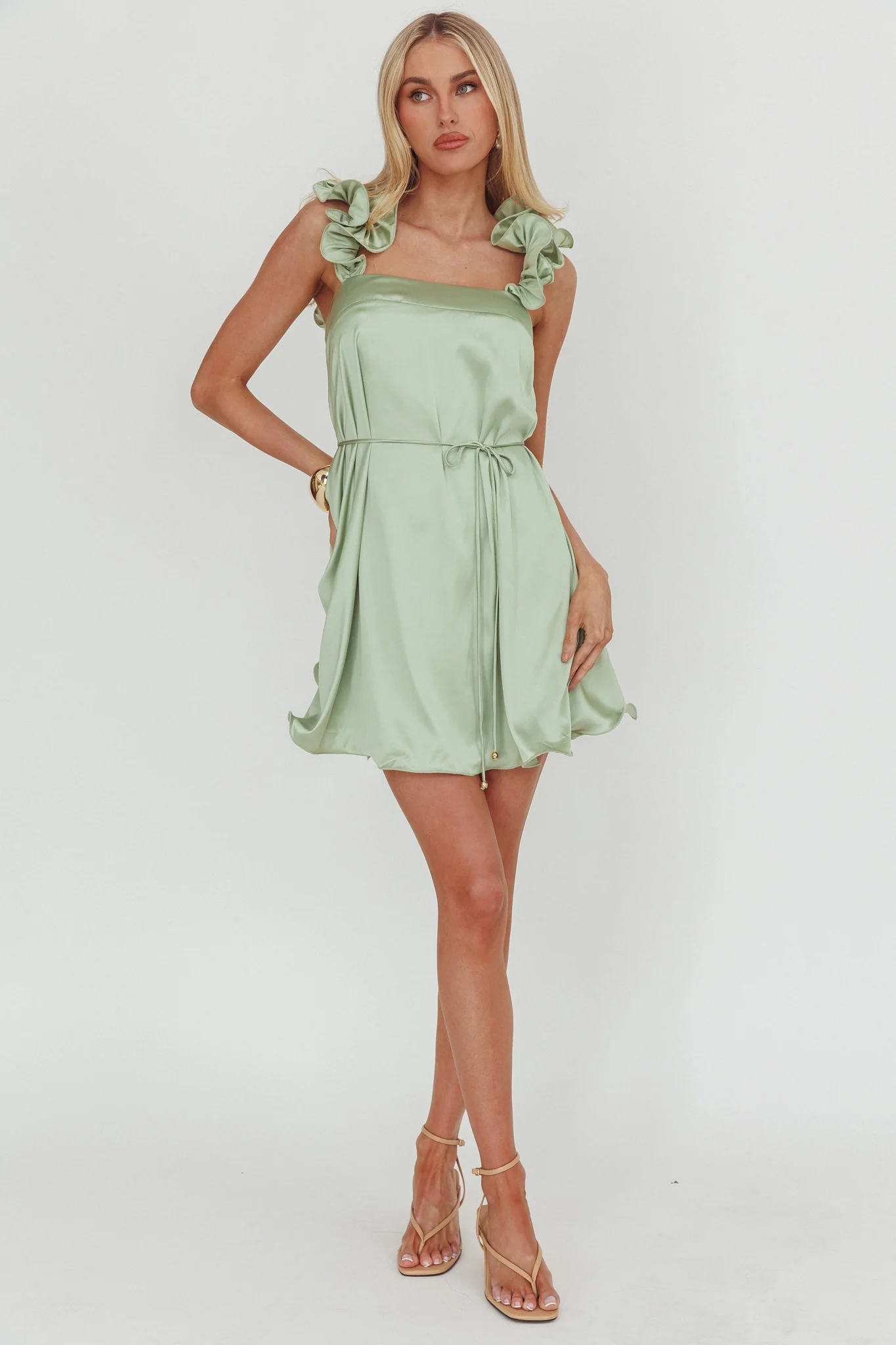 Glow Lettuce Edge Strap Mini Dress Pistachio - Image 4