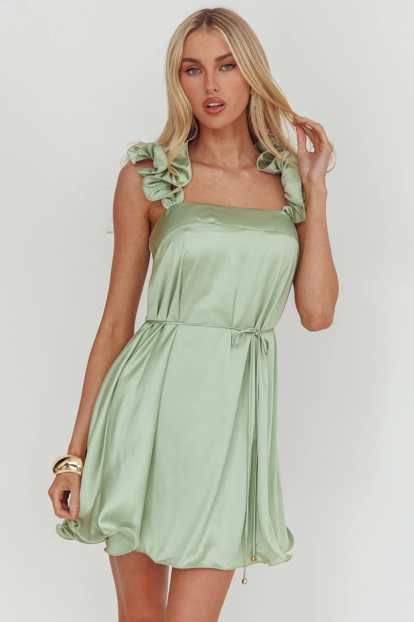 Glow Lettuce Edge Strap Mini Dress Pistachio - Image 5