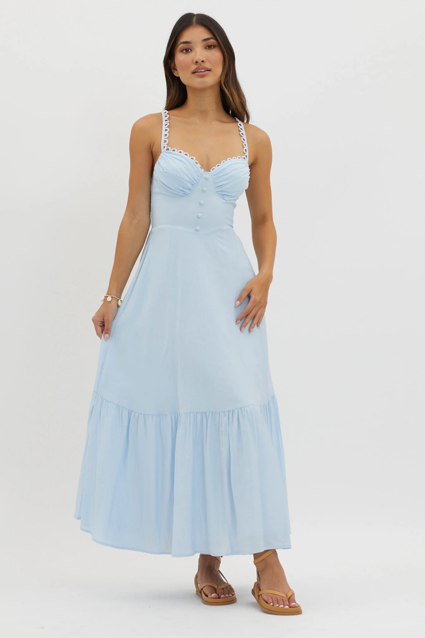 Golden Suns Scallop Trim Midi Dress Baby Blue - Image 4