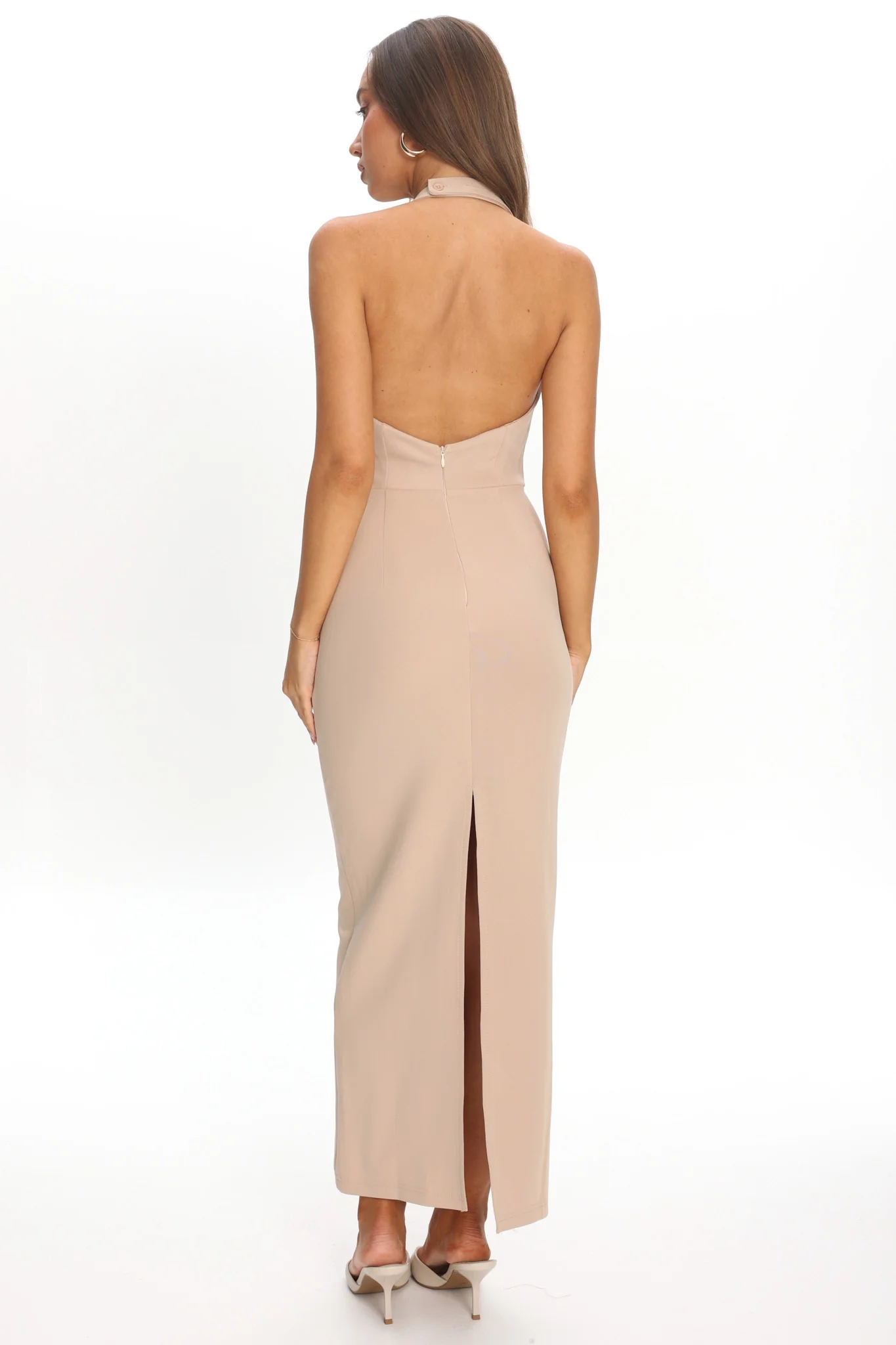 Goldfoil Halter Neck Maxi Dress Ecru - Image 3