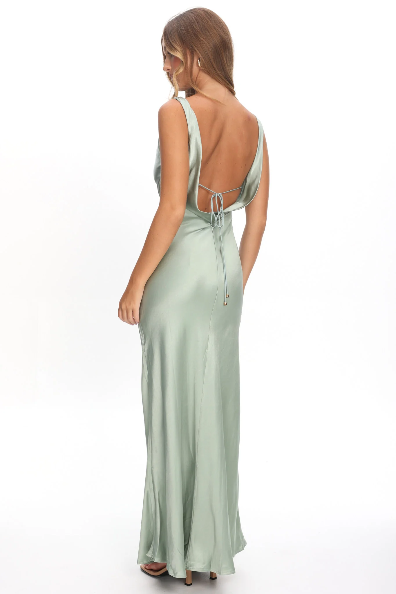 Good Intentions Cowl Neck Open Back Maxi Dress Sage - Image 3