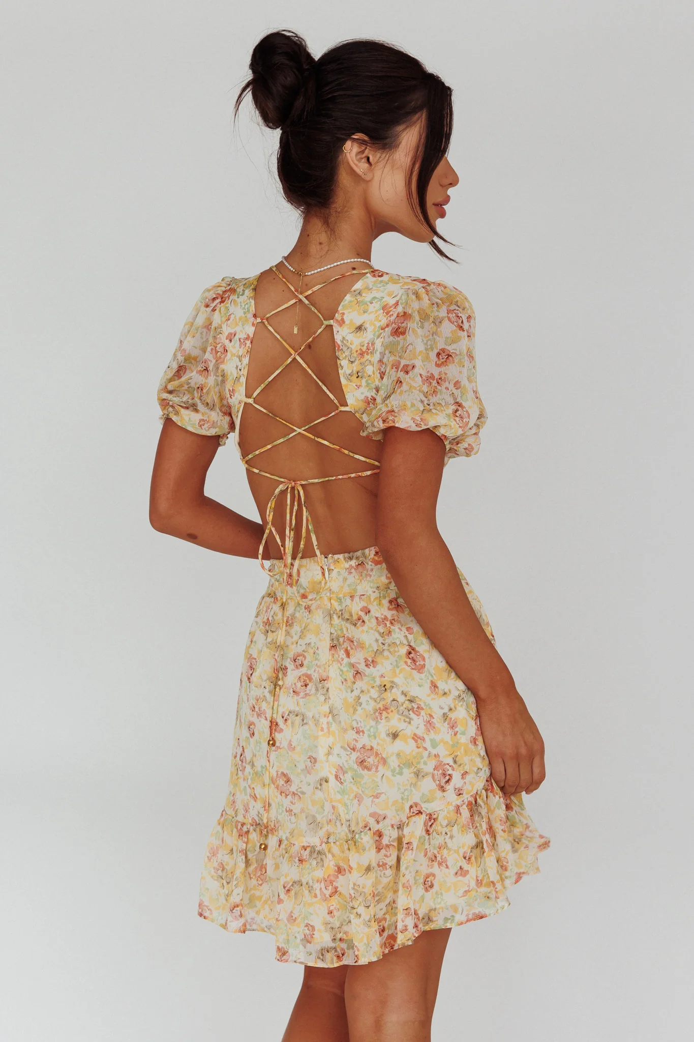 Graciele Laced Back Cut-Out Mini Dress Floral Orange - Image 2