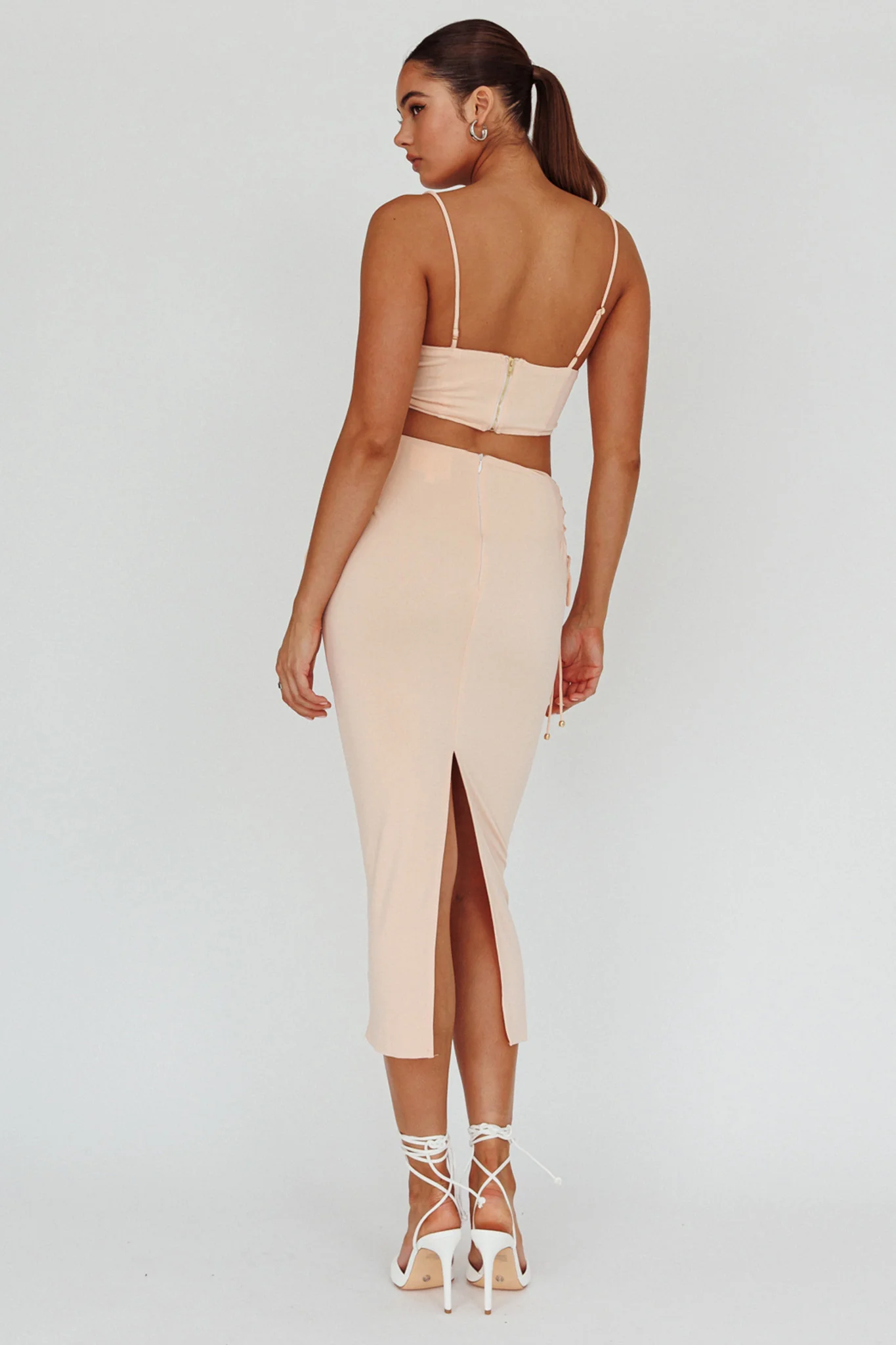 Graziella Lace Up Midi Skirt Egg Shell - Image 3