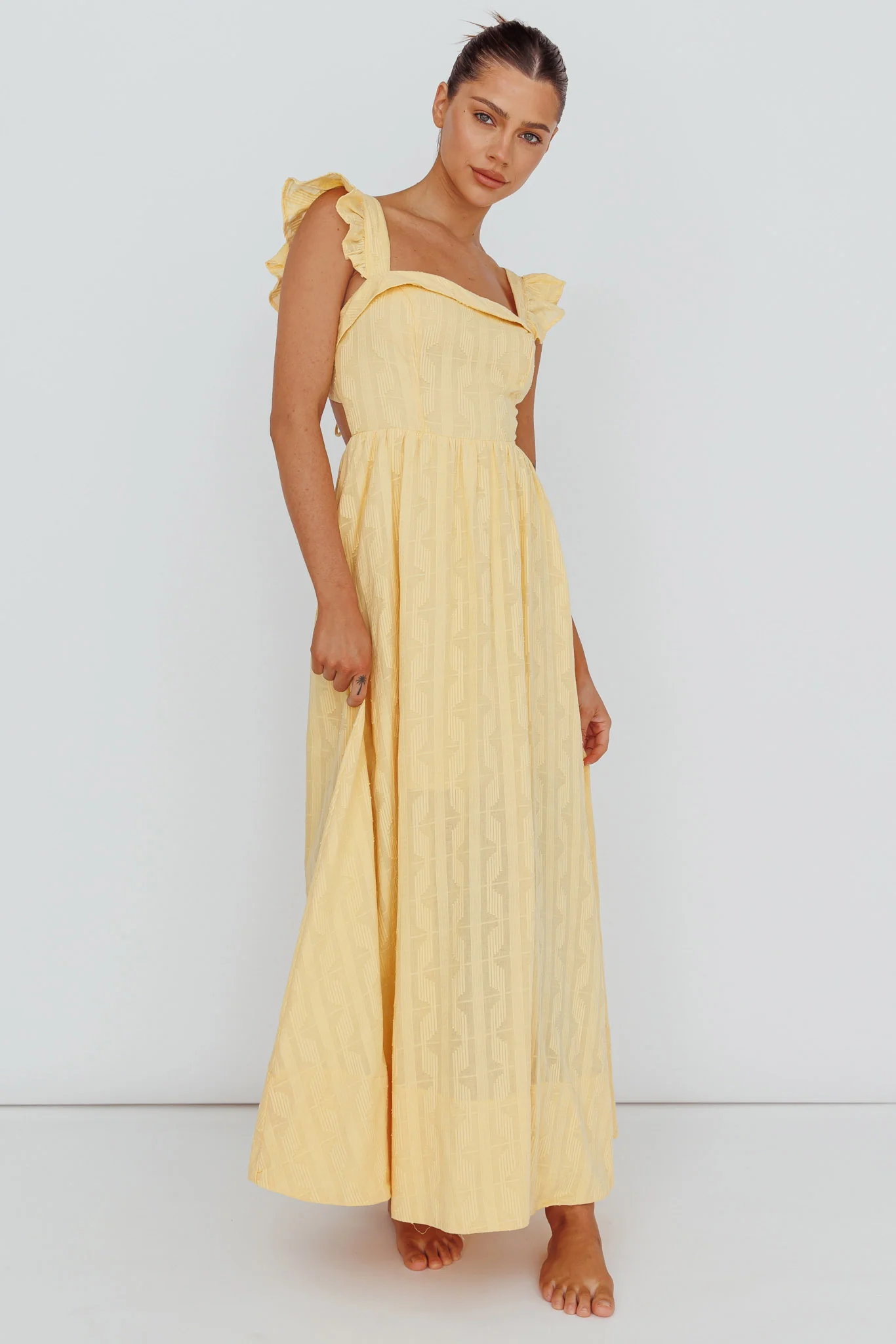Greatest Hits Ruffle Strap Maxi Dress Yellow - Image 3