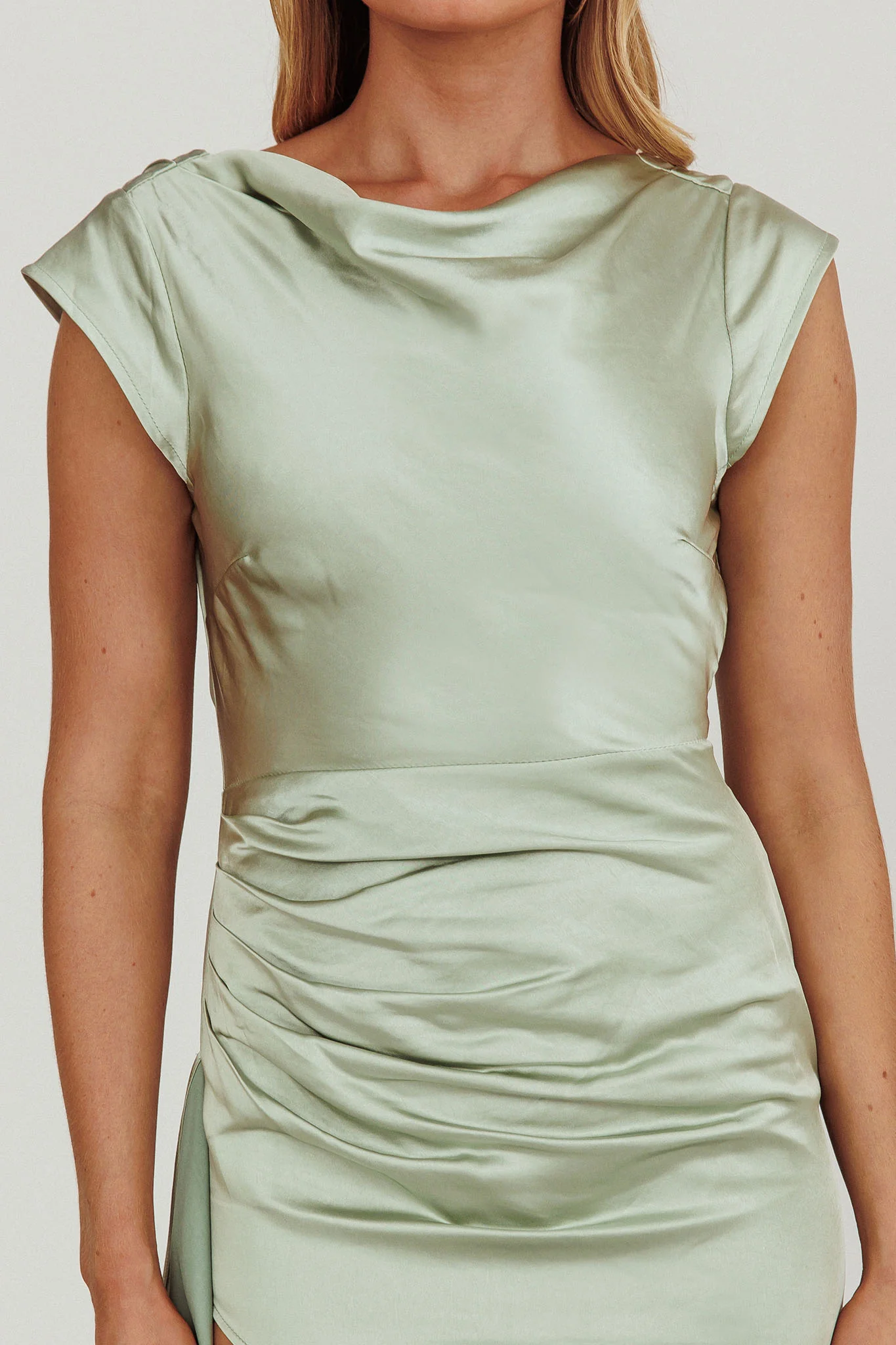 Grecian Cap Sleeve Cowl Back Dress Sage - Image 4