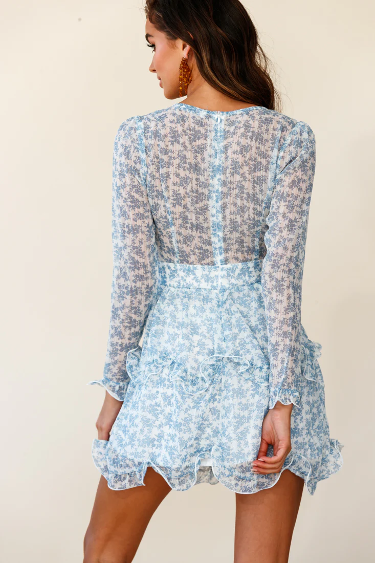 Greta Tiered Ruffle Chiffon Dress Blue - Image 3