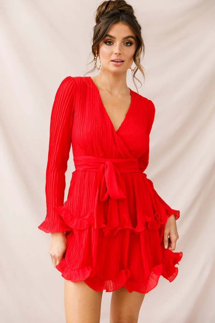 Greta Tiered Ruffle Chiffon Dress Red - Image 3