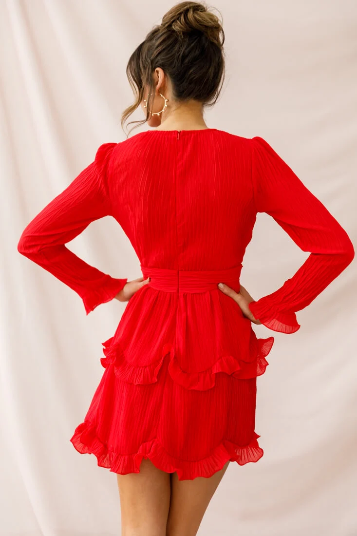 Greta Tiered Ruffle Chiffon Dress Red - Image 4