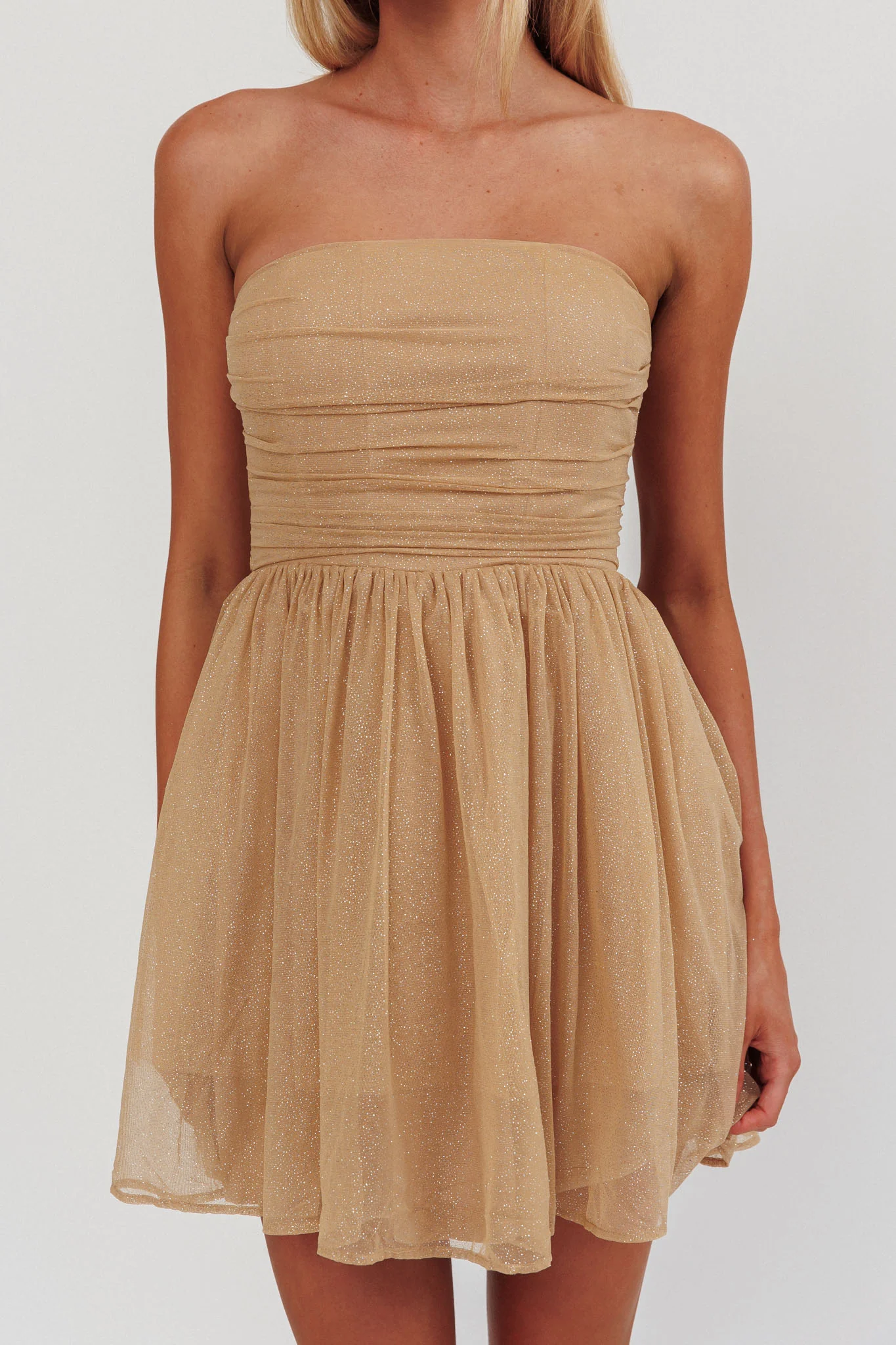 Guilty Pleasure Strapless Glitter Mini Dress Gold - Image 5