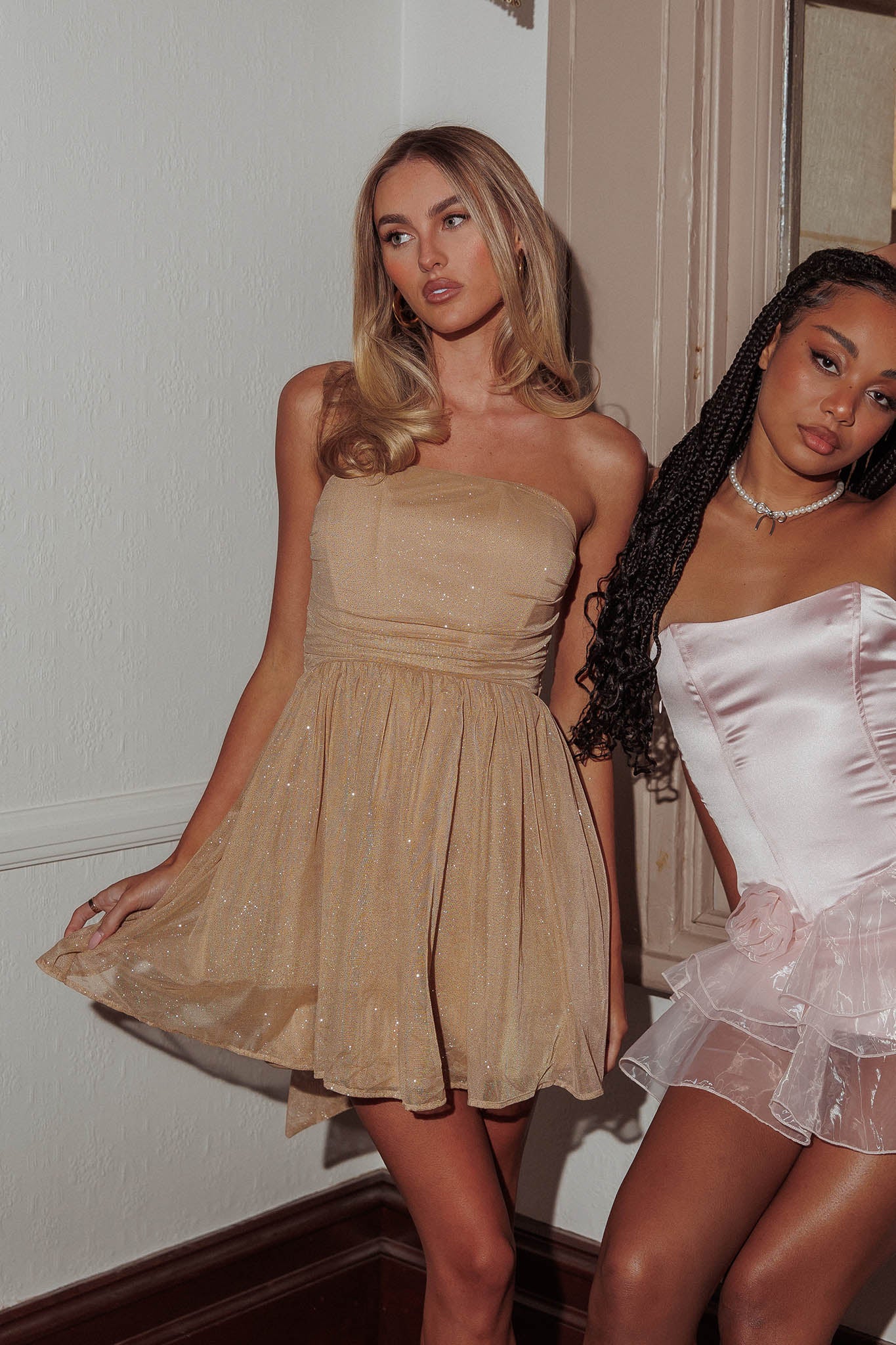 Guilty Pleasure Strapless Glitter Mini Dress Gold - Image 7