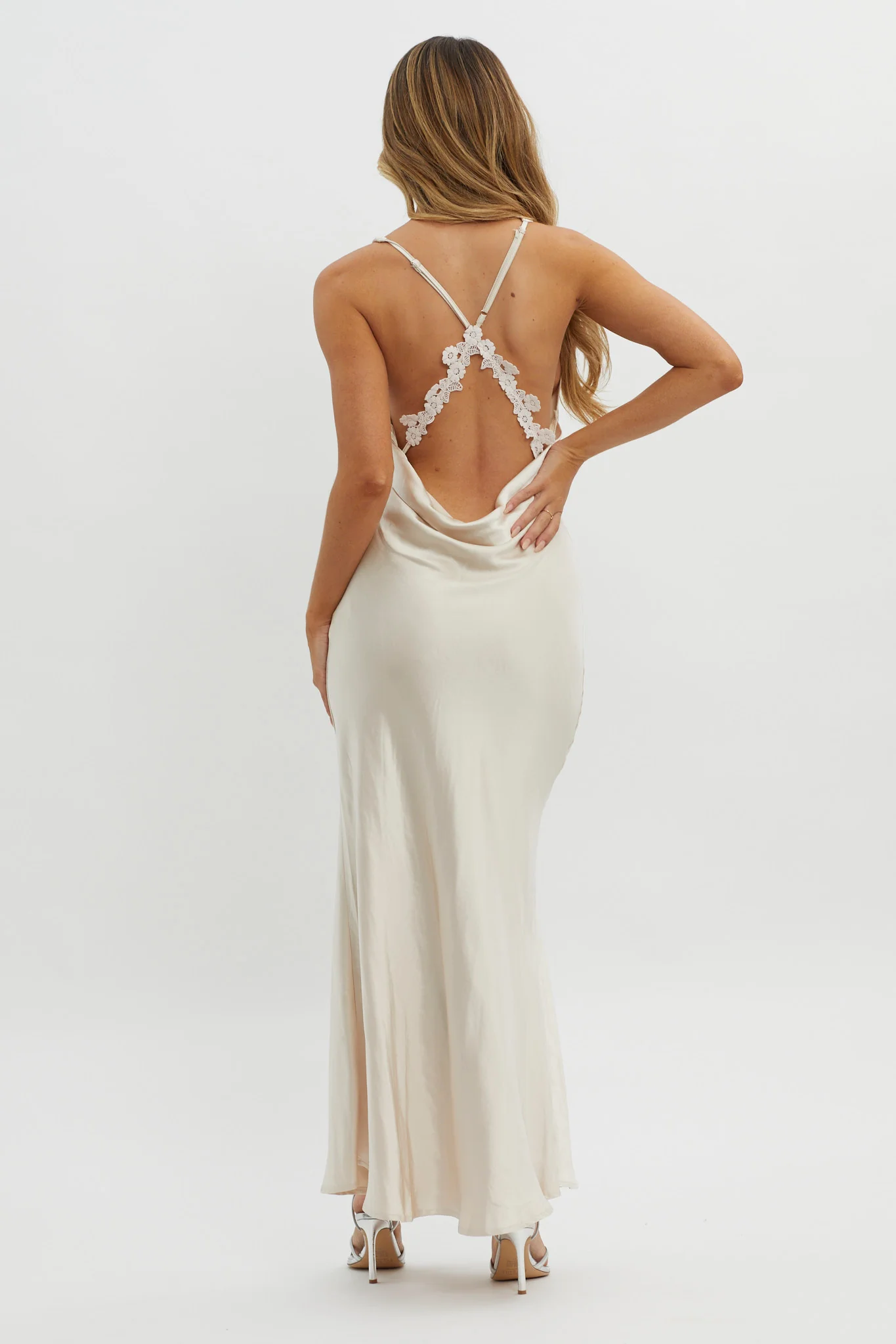 Gwendelynn Floral Back Strap Dress Champagne - Image 2
