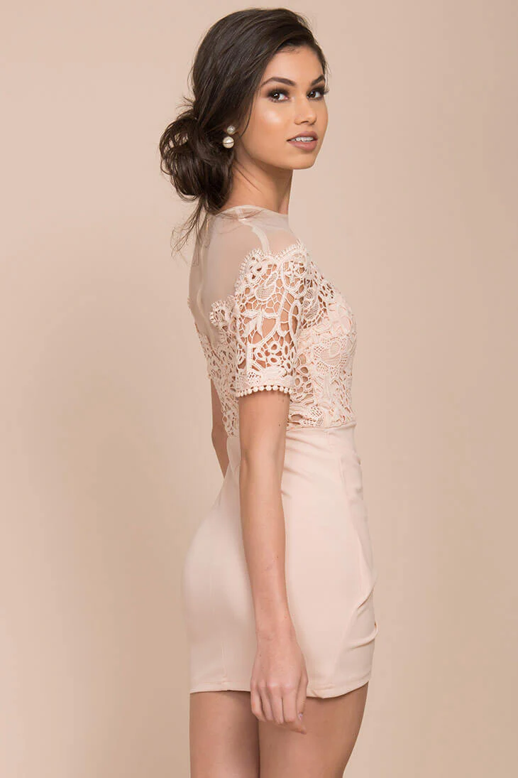 Gweneth Bodycon Dress Nude - Image 4