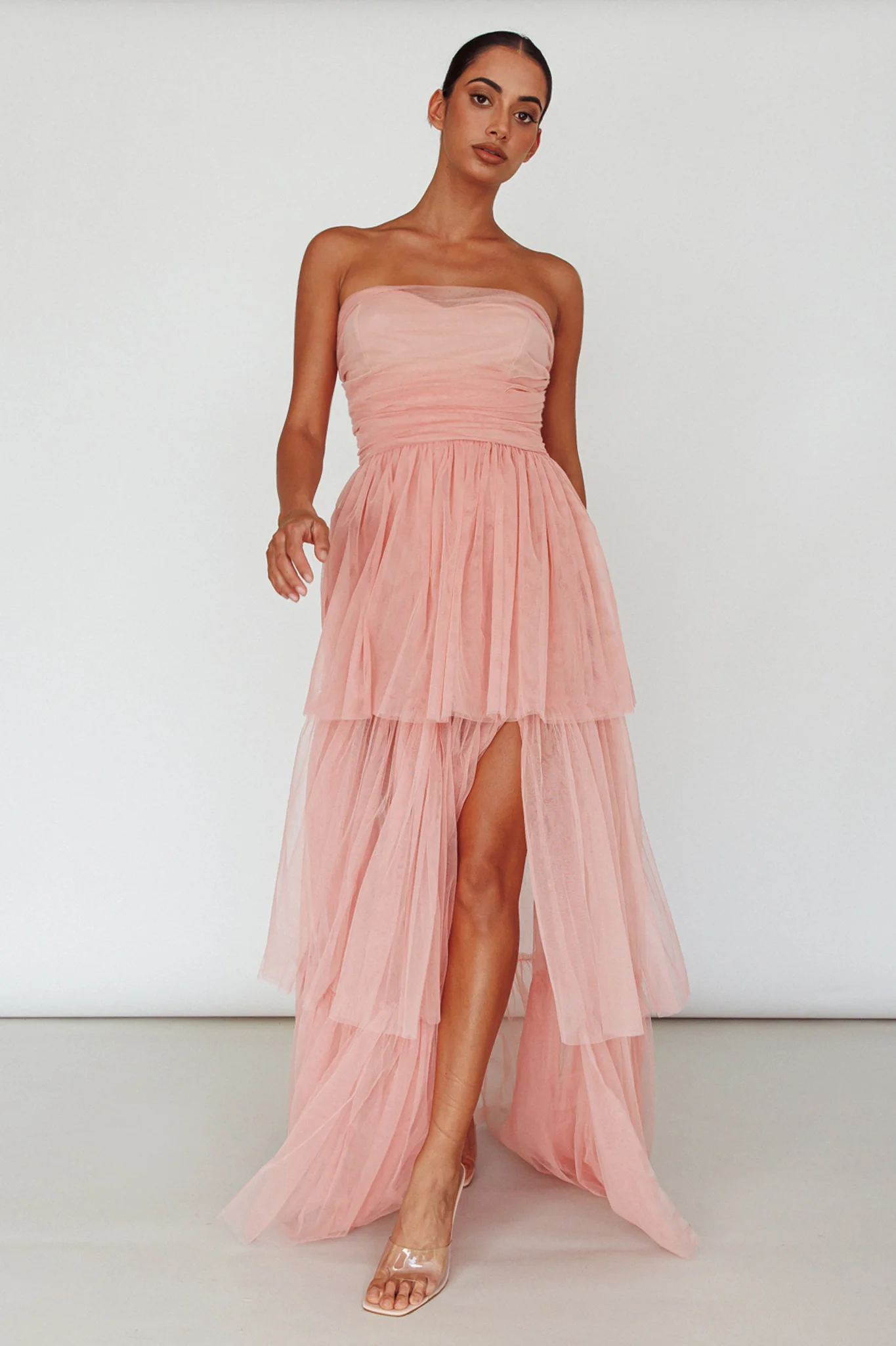 Haeven Tiered Strapless Maxi Dress Blush - Image 6