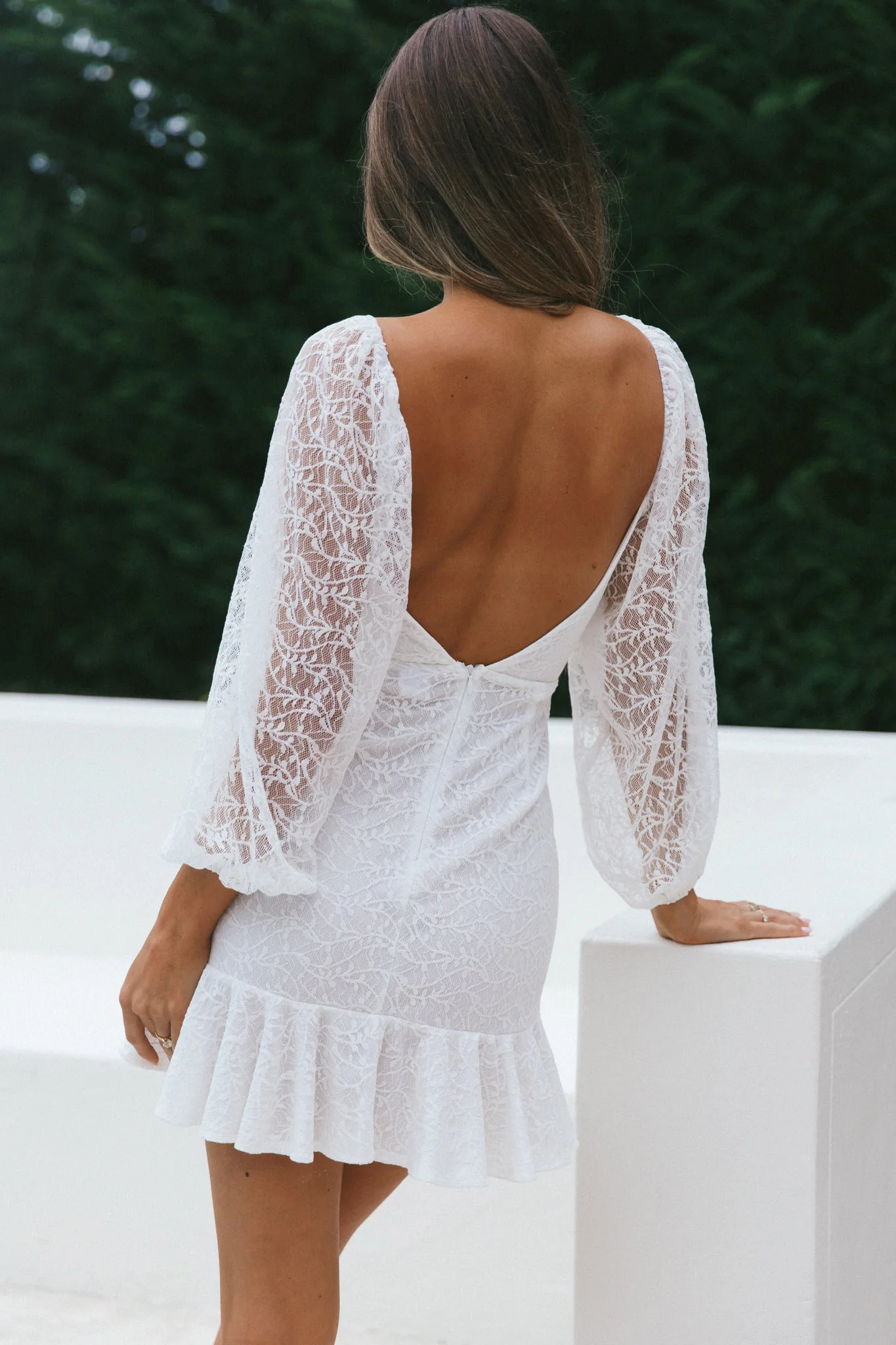 Halley Balloon Sleeve Frill Bust Flounce Hem Lace Dress White - Image 12