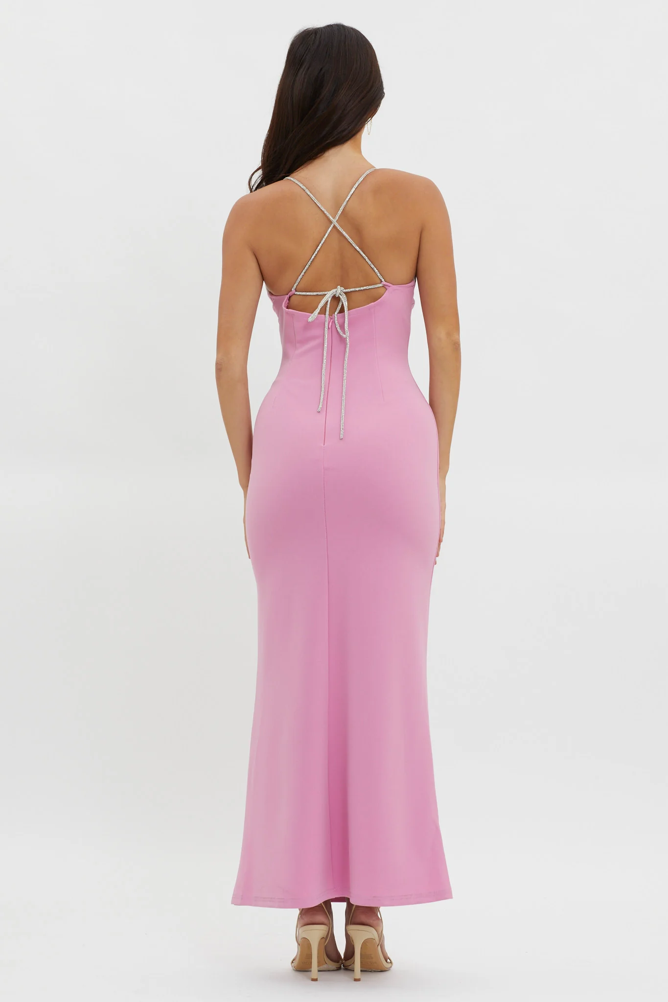 Harleigh Diamante Strap Tied Back Dress Pink - Image 2