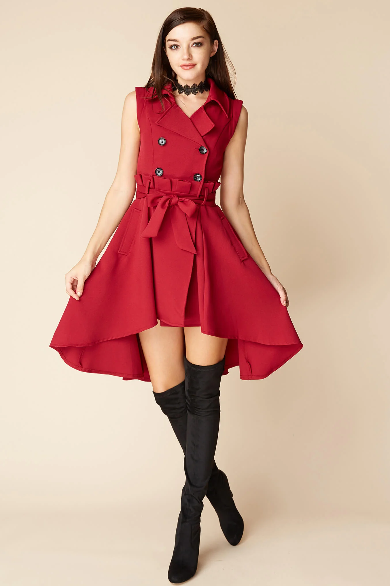 Harvard Bow Tie Trench Dress Red - Image 2