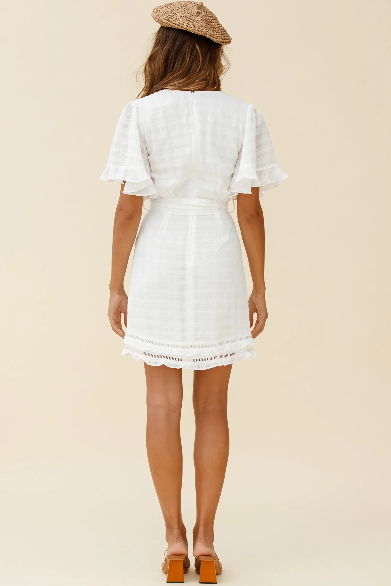 Hastings Angel Sleeve Faux Wrap Dress White - Image 3
