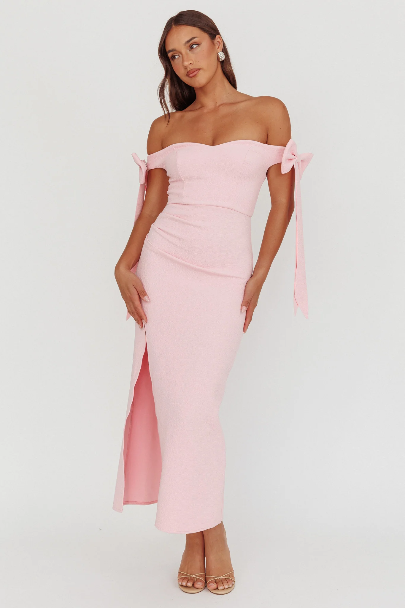 Have Faith Off-Shoulder Bow Sleeve Maxi Dress Baby Pink - Image 4