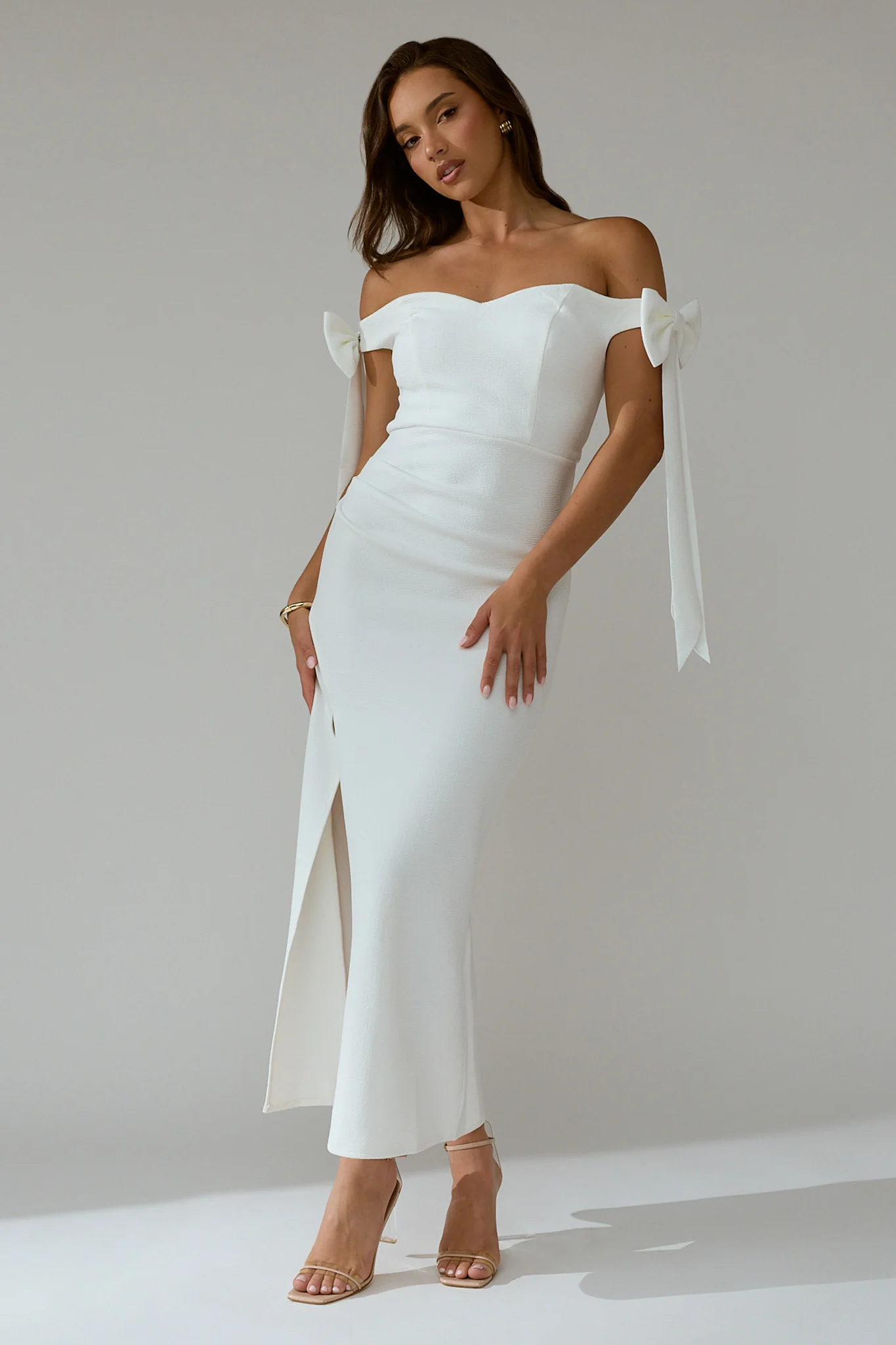 Have Faith Off-Shoulder Bow Sleeve Maxi Dress White - Image 2