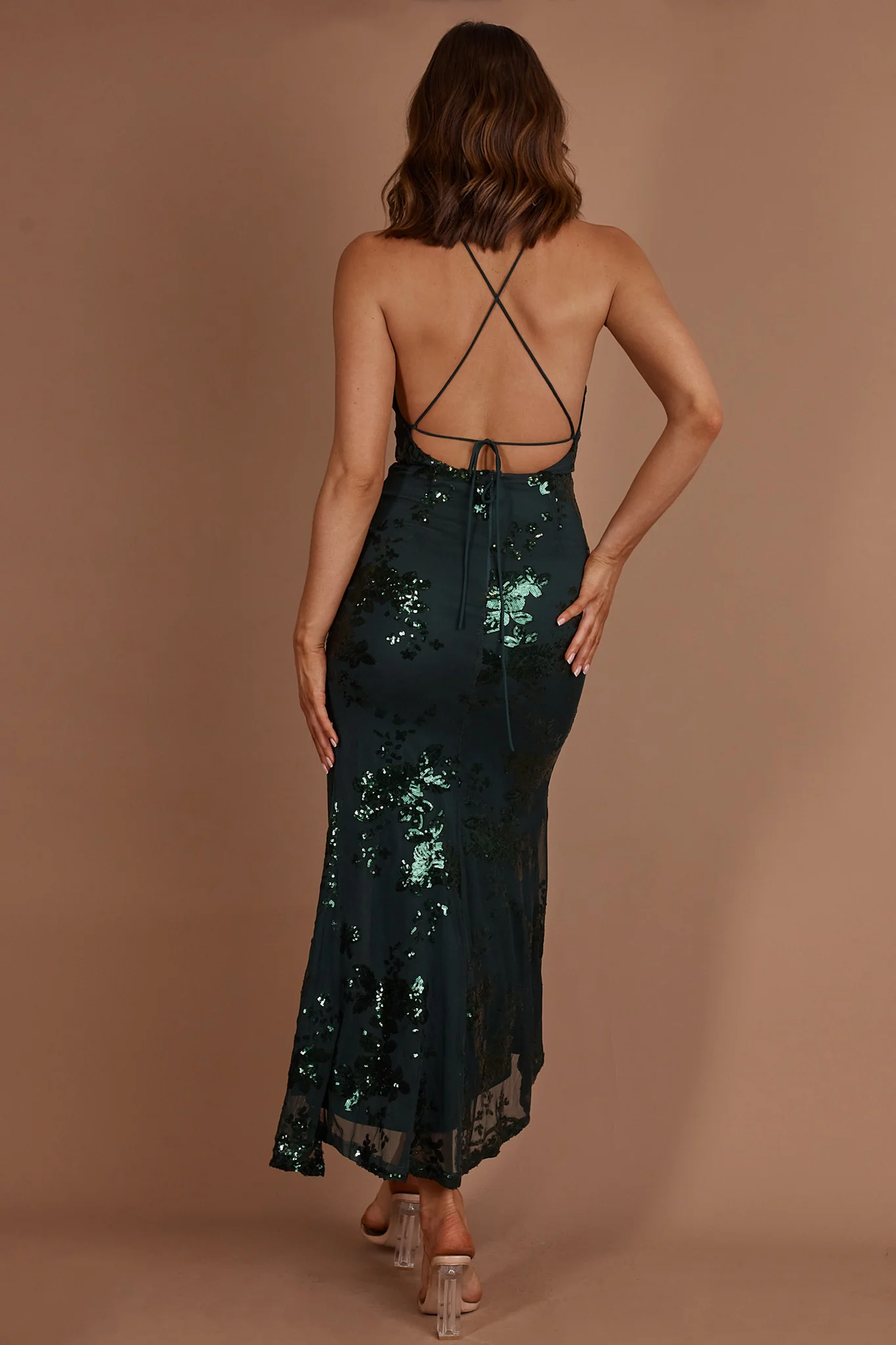 Haylan Sequin Backless Midi Dress Forest Green - Image 2