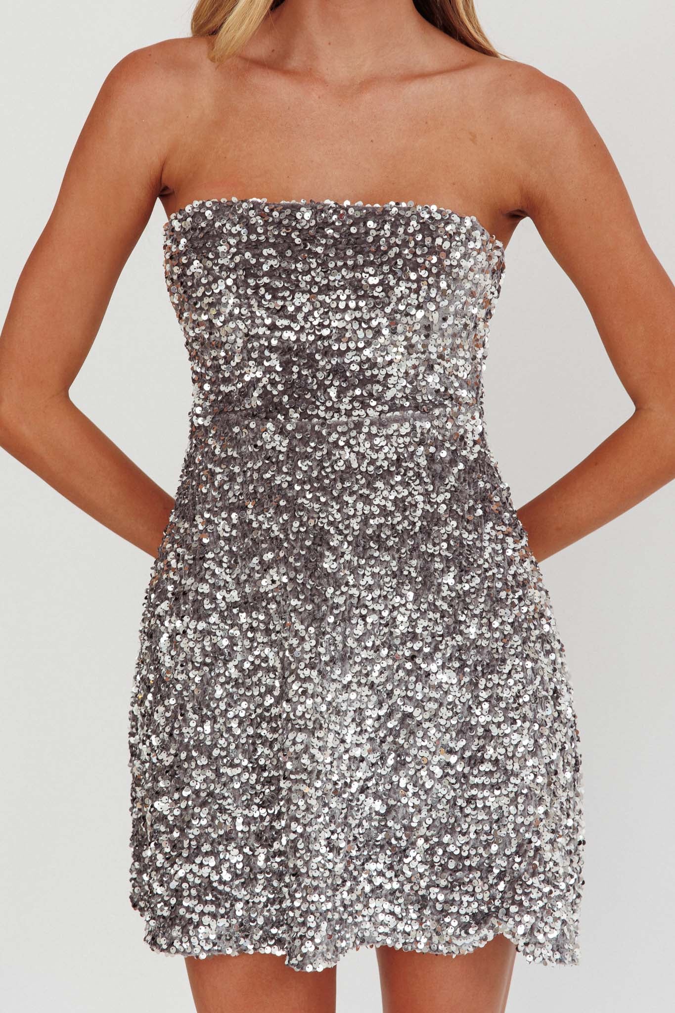 Heart To Heart Strapless Sequin Mini Dress Silver - Image 4