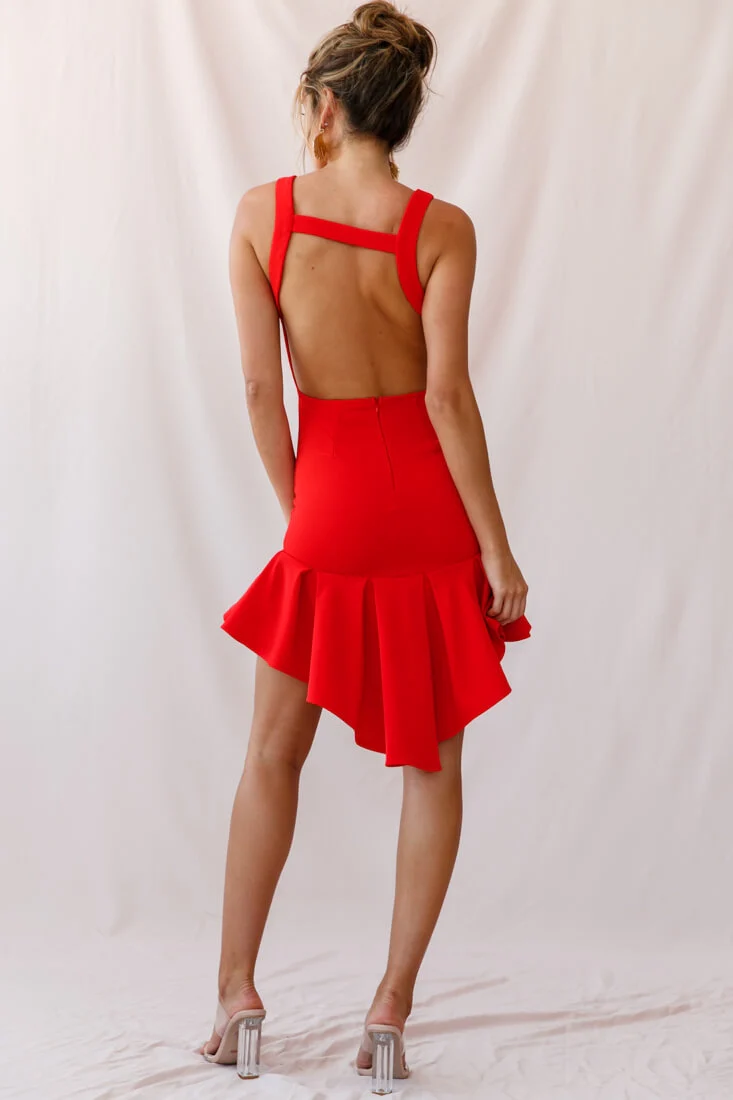 Heartbreaker Open Back Pleated Hem Dress Red - Image 4