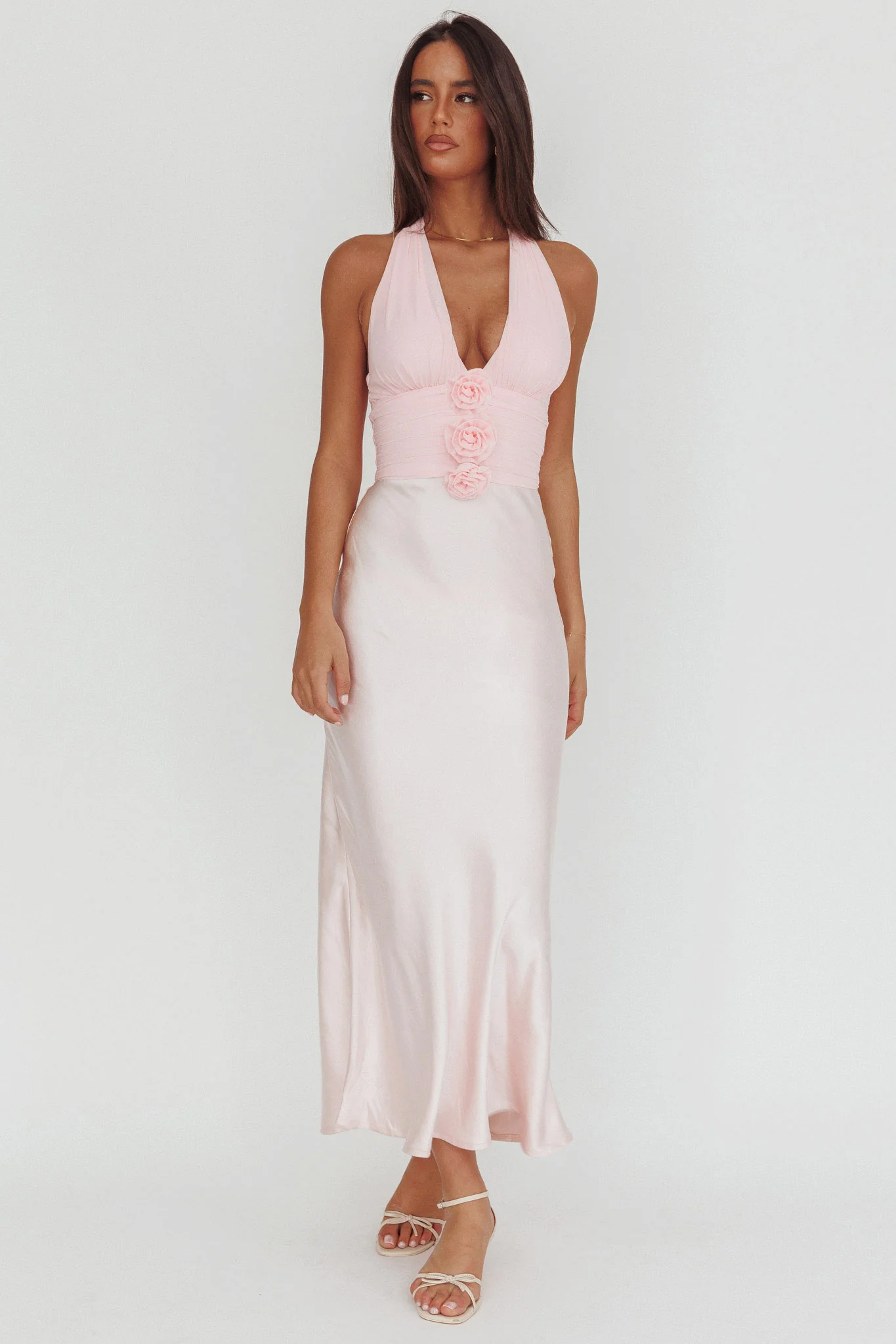 Heliora Halterneck Rosette Bust Maxi Dress Pink - Image 5