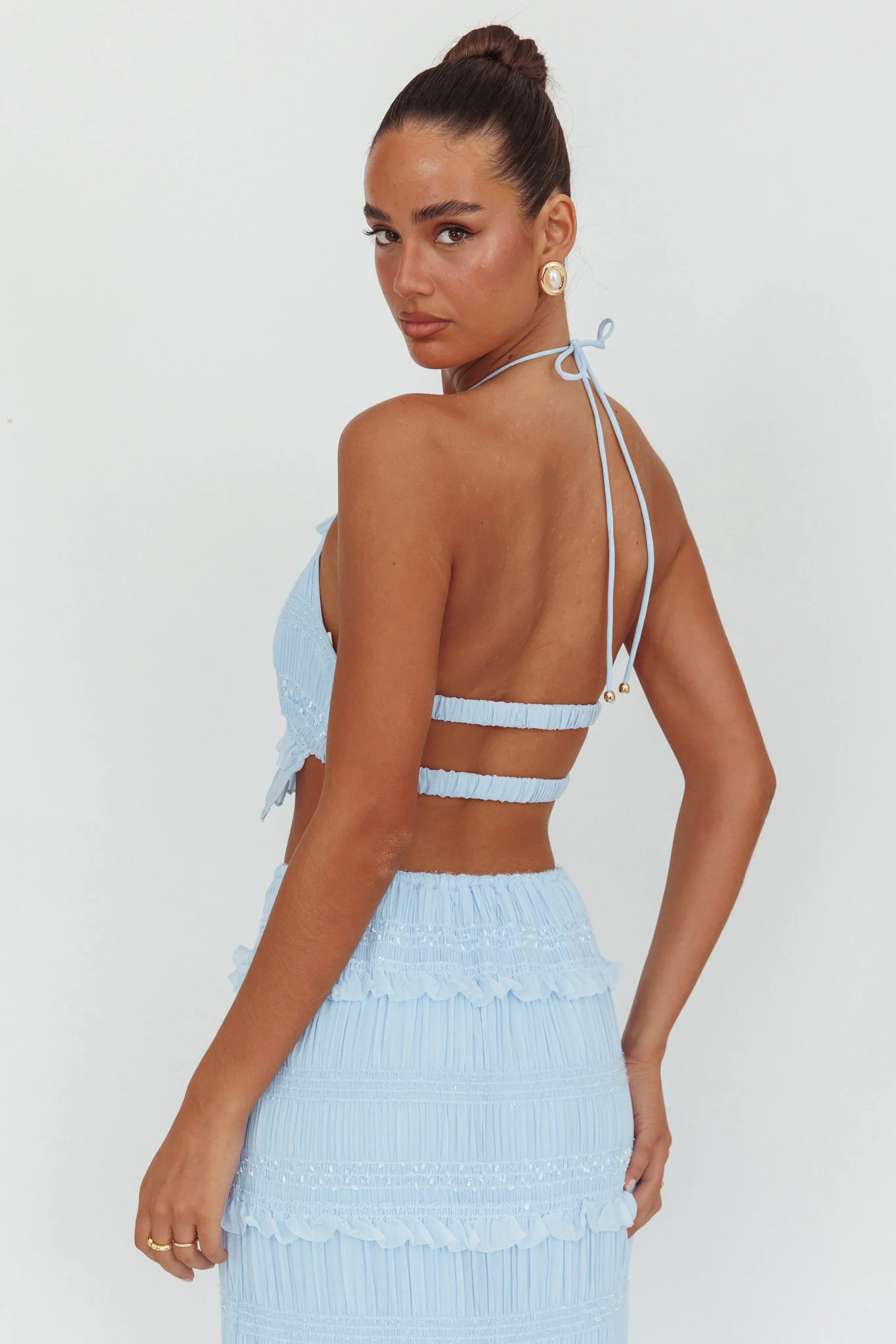 Helios Halterneck Shirred Sequin Top Blue - Image 2