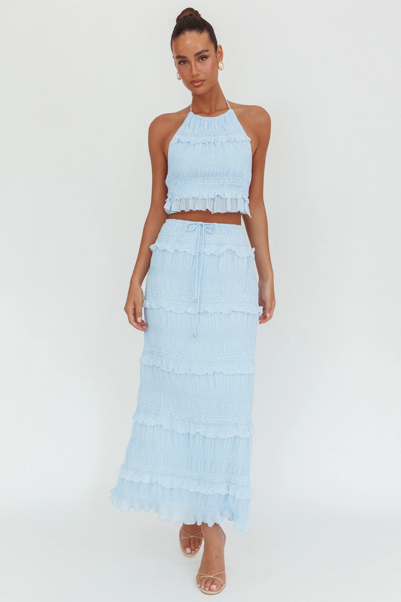 Helios Shirred Sequin Maxi Skirt Blue - Image 4