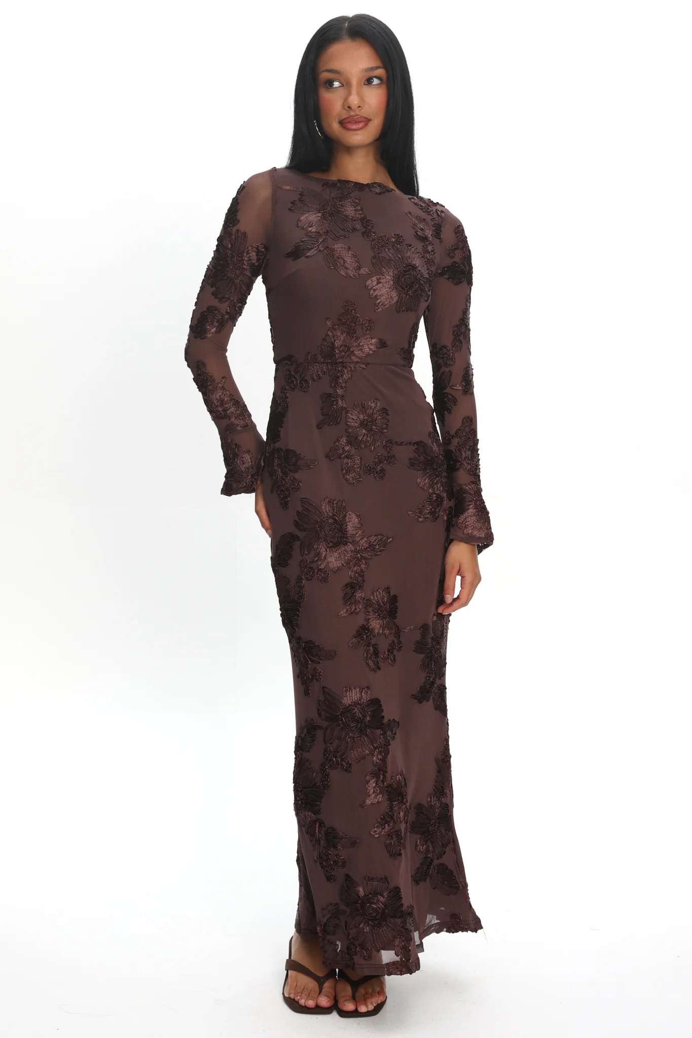 Helsi Long Sleeve Embellished Maxi Dress Brown - Image 2