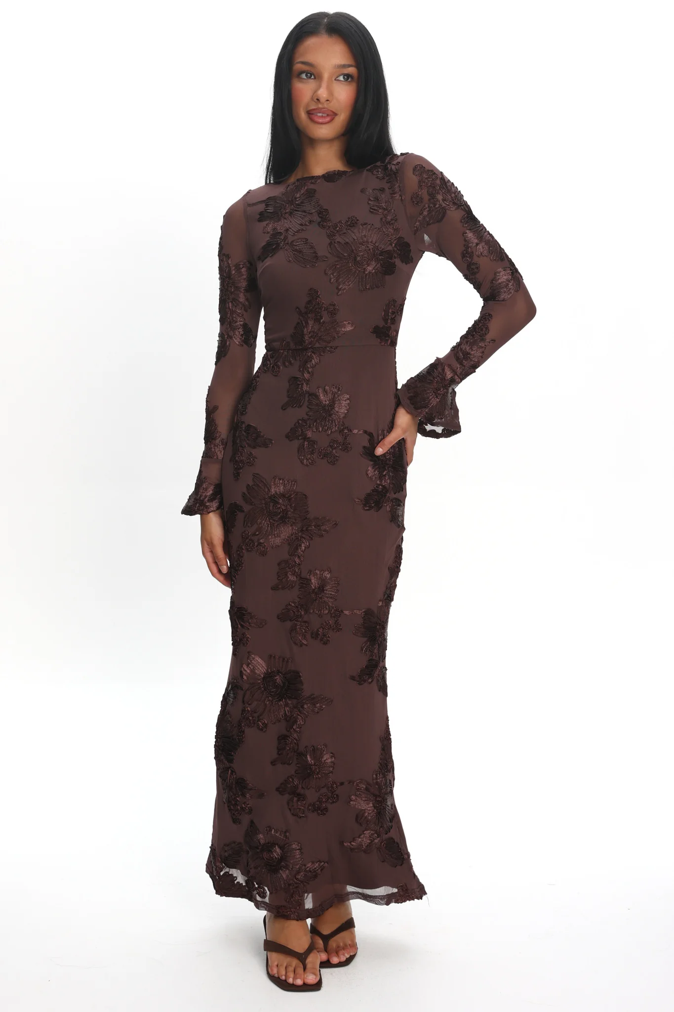 Helsi Long Sleeve Embellished Maxi Dress Brown - Image 5