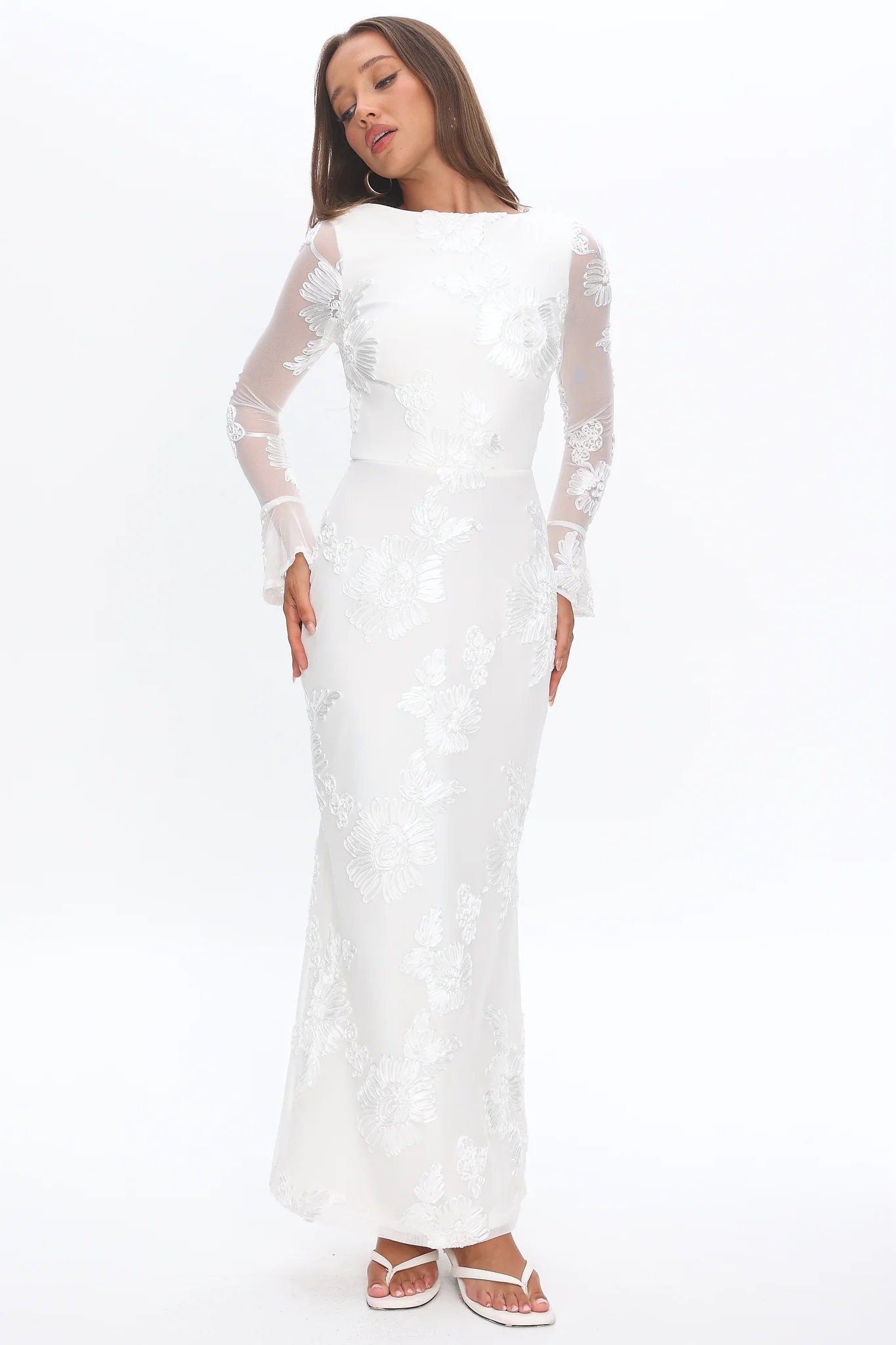 Helsi Long Sleeve Embellished Maxi Dress White - Image 5