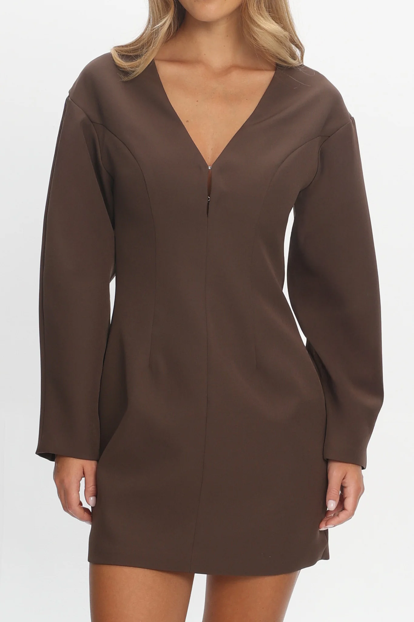 Hendrix Long Sleeve Mini Dress Chocolate - Image 3