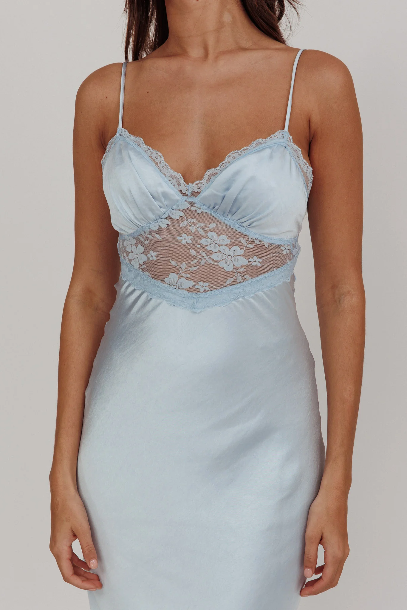 Her theory Lace Trim Maxi Dress Steel Blue - Image 3