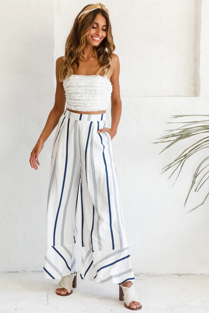 Hermosa Wide Leg Pocket Pants Stripe Print Navy - Image 7