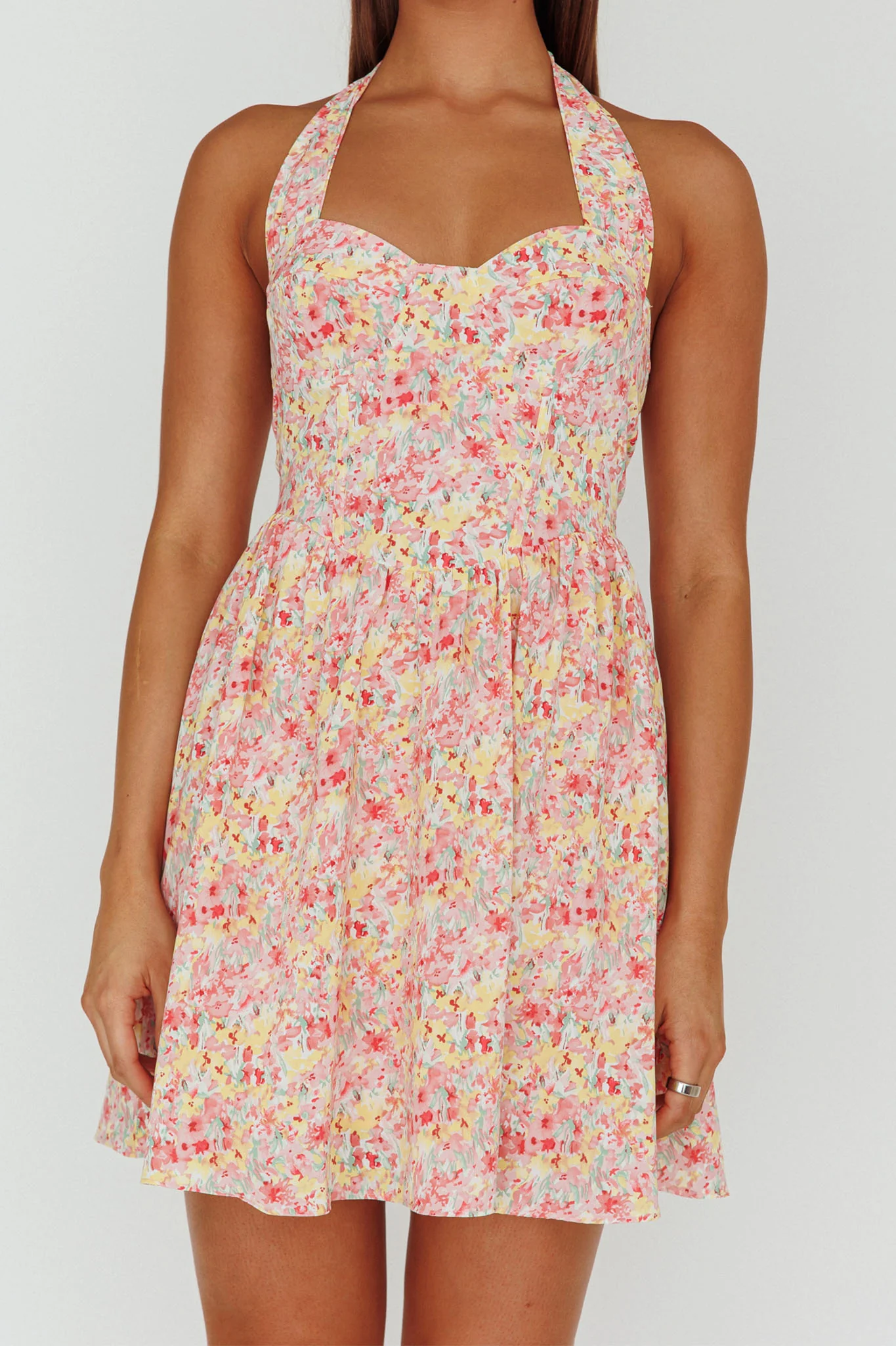 Hey Baby Halterneck Mini Dress Pink Floral - Image 4