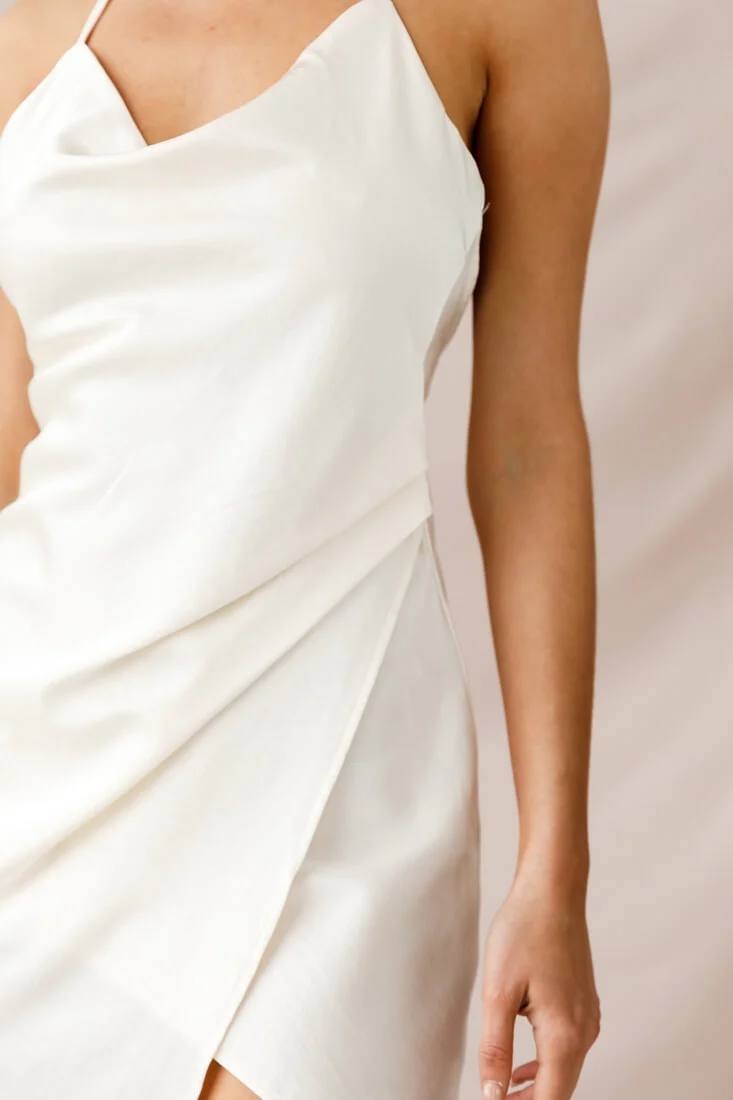 Hey Girl Cowl Neck Wrap Front Dress White - Image 4