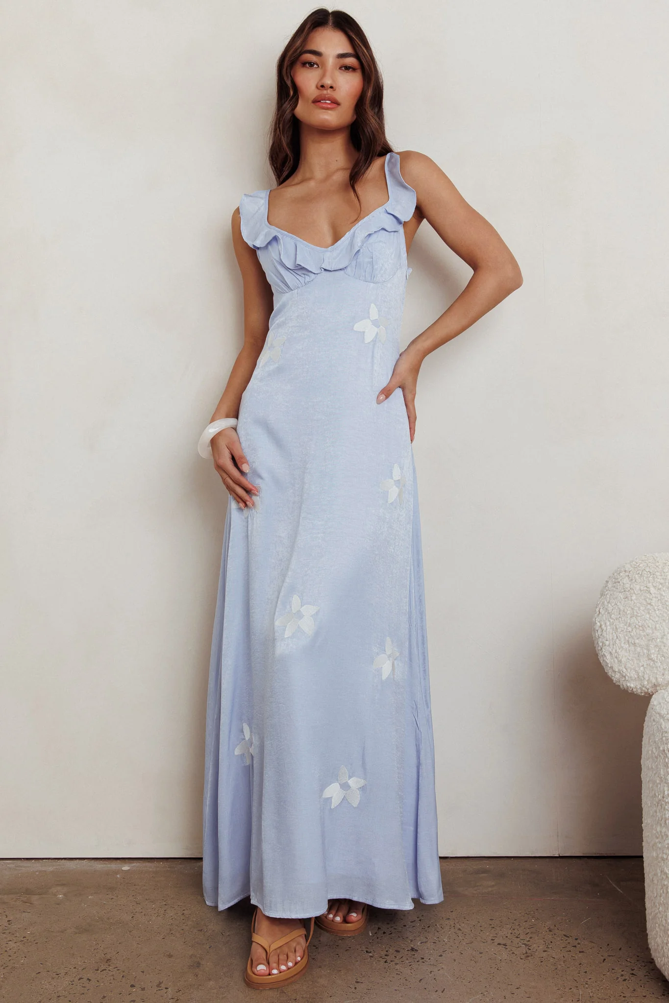 Hibiscus Ruffle A-line Maxi Dress Blue - Image 6