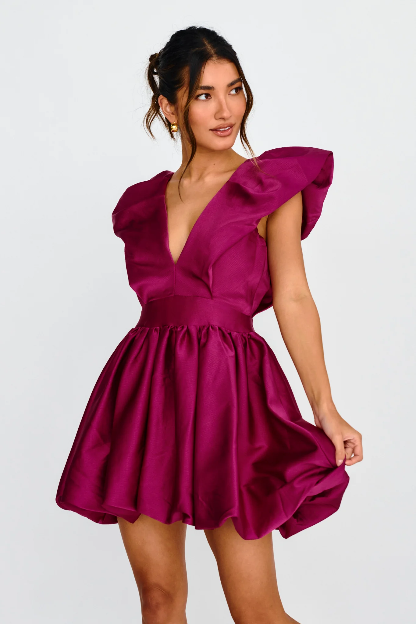 Hidden Heart Bubble Hem Mini Dress Magenta - Image 6