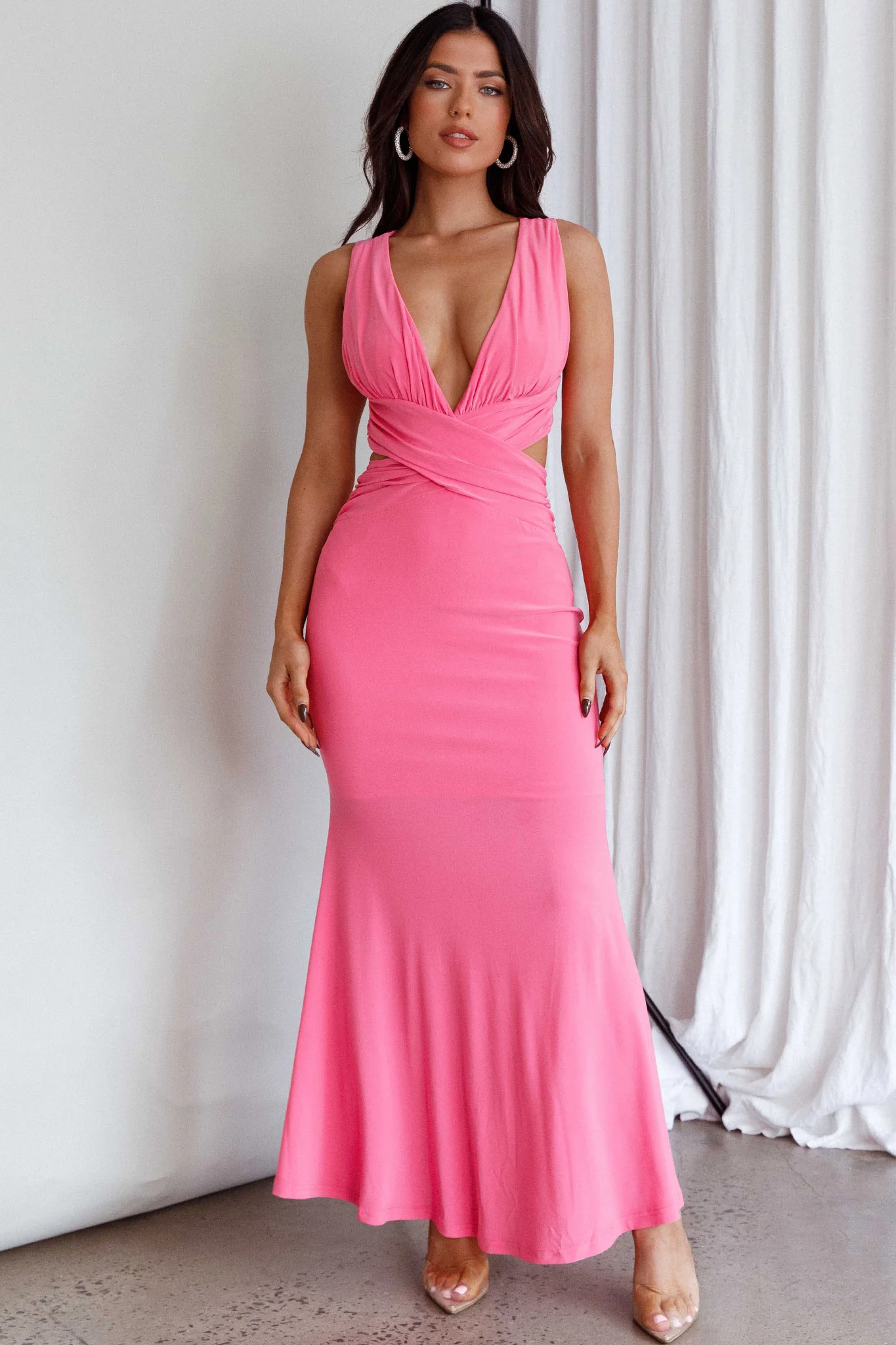High Life Plunging Neckline Maxi Dress Hot Pink - Image 3