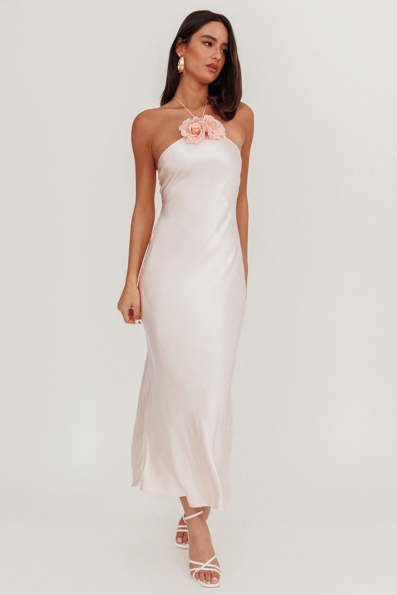 High Roller Flower Decoration Halter Dress Baby Pink - Image 4