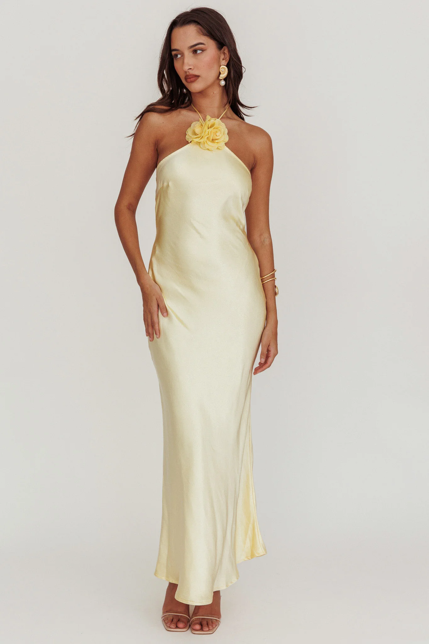 High Roller Flower Decoration Halter Dress Butter - Image 5