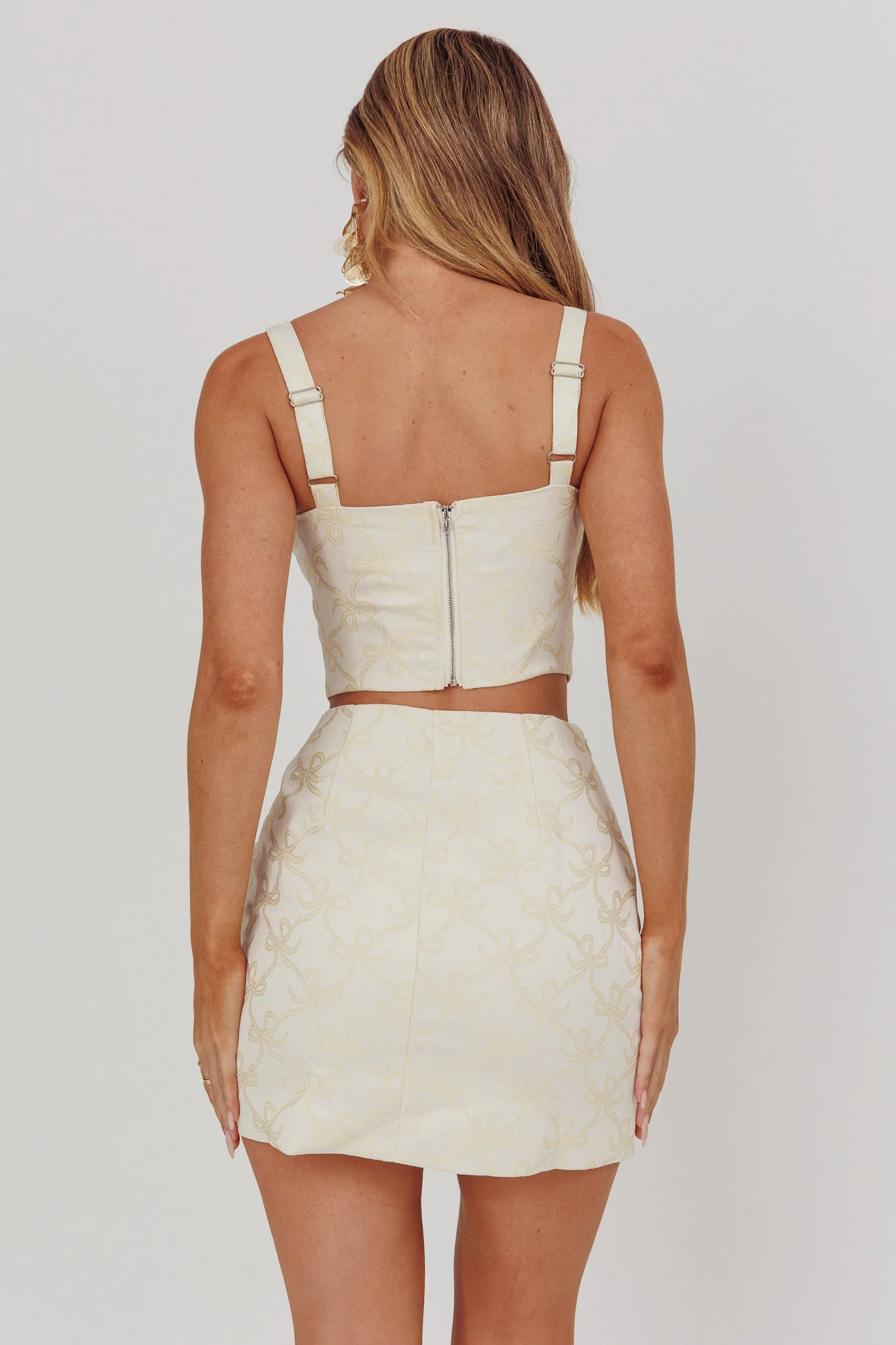High Street Jacquard Mini Skirt Bow Butter - Image 3